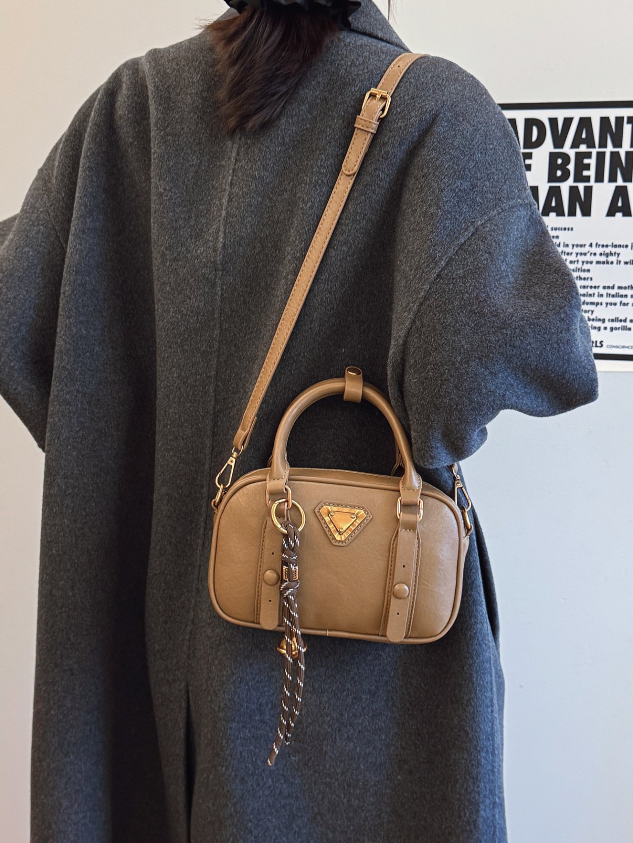Khaki Crossbody Bag with Top Handle