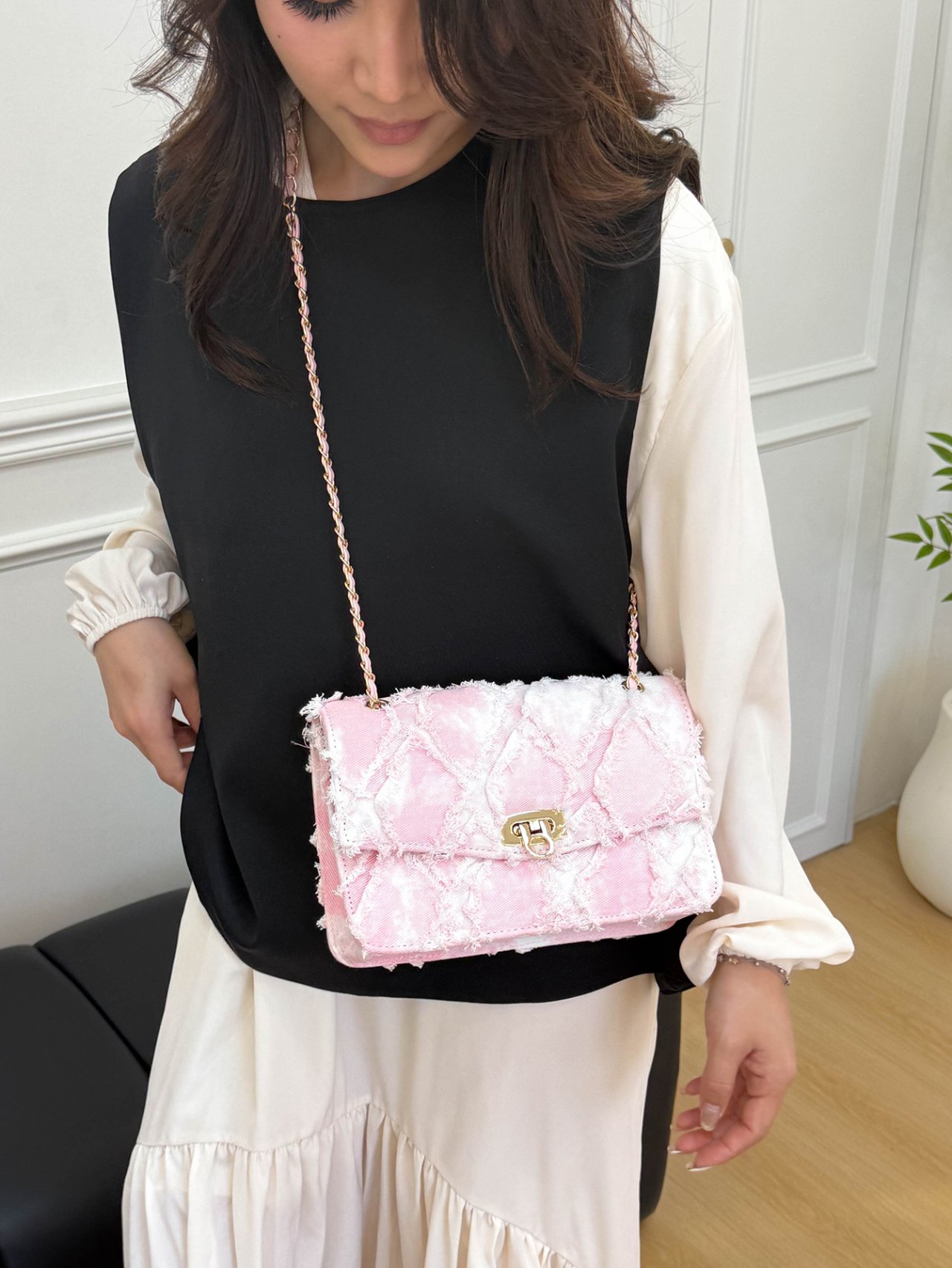 Pink Quilted Crossbody Bag