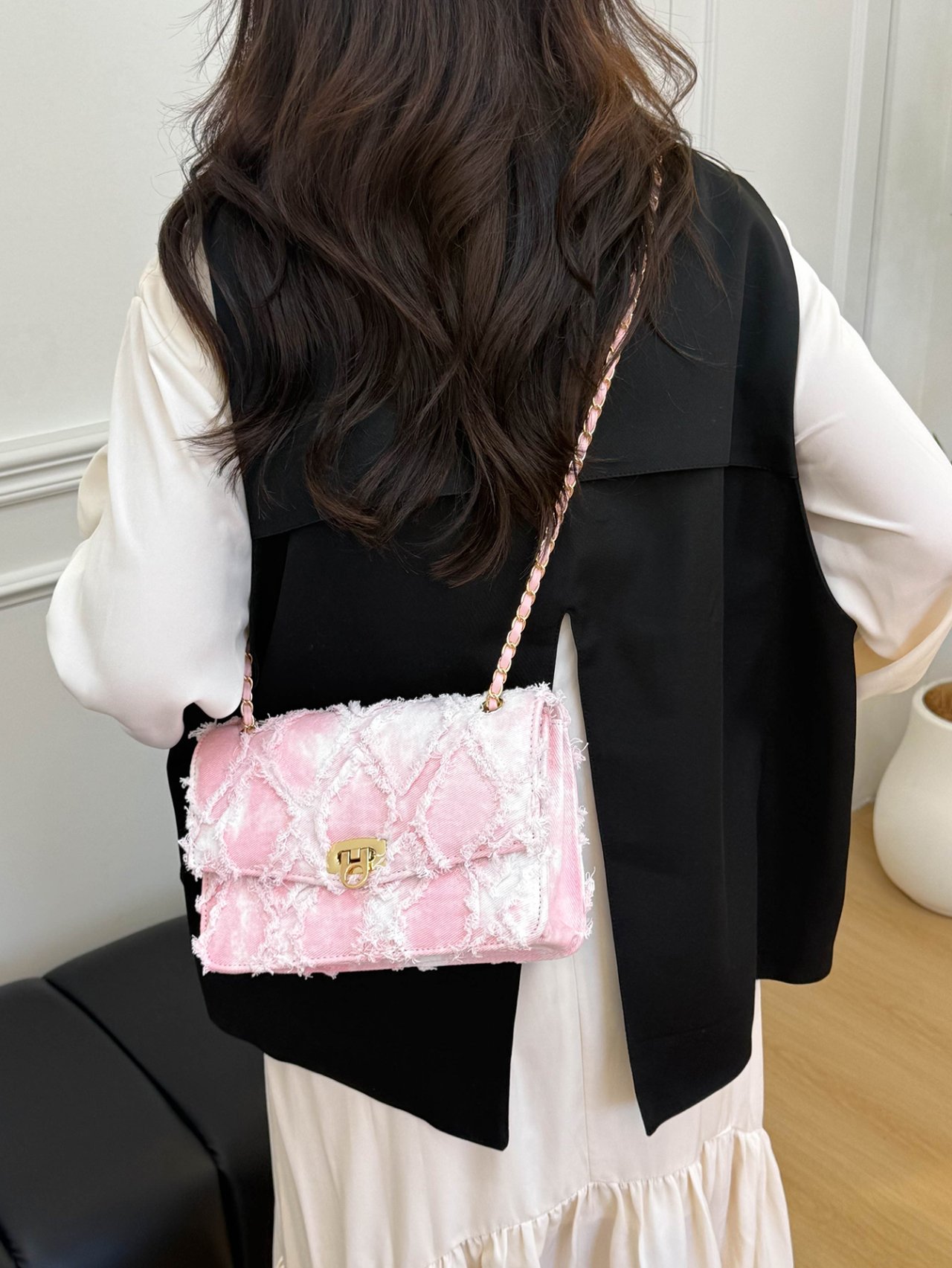 Pink Quilted Crossbody Bag