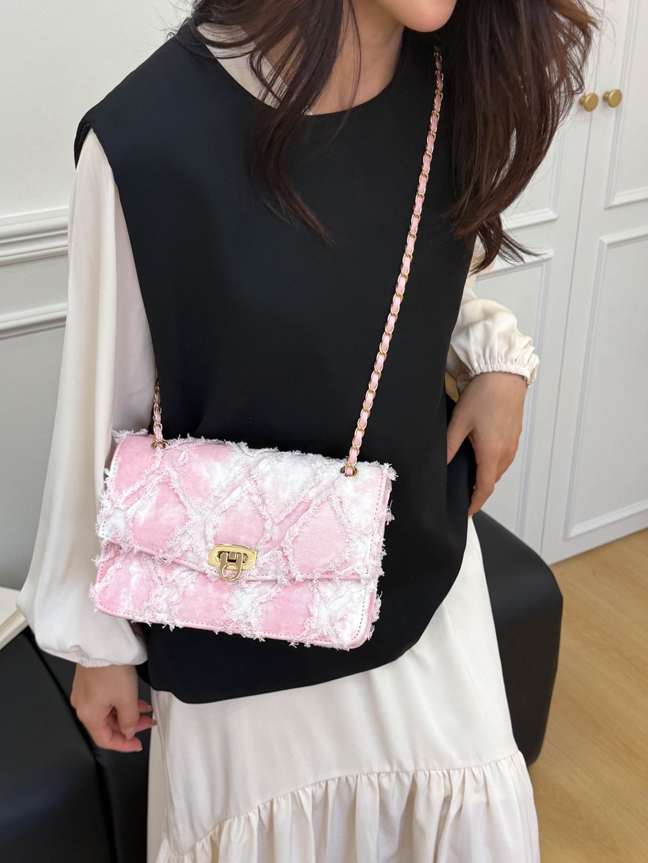 Pink Quilted Crossbody Bag