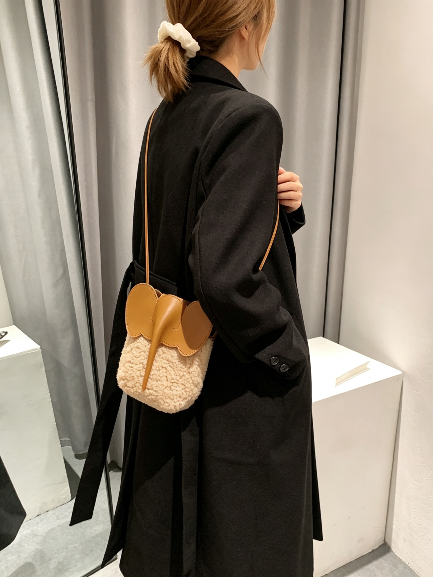 Khaki Elephant Plush Crossbody Bag