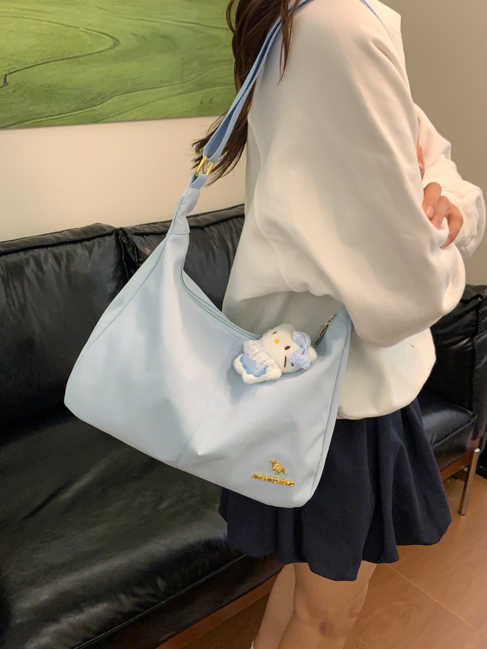 Blue Solid Shoulder Bag