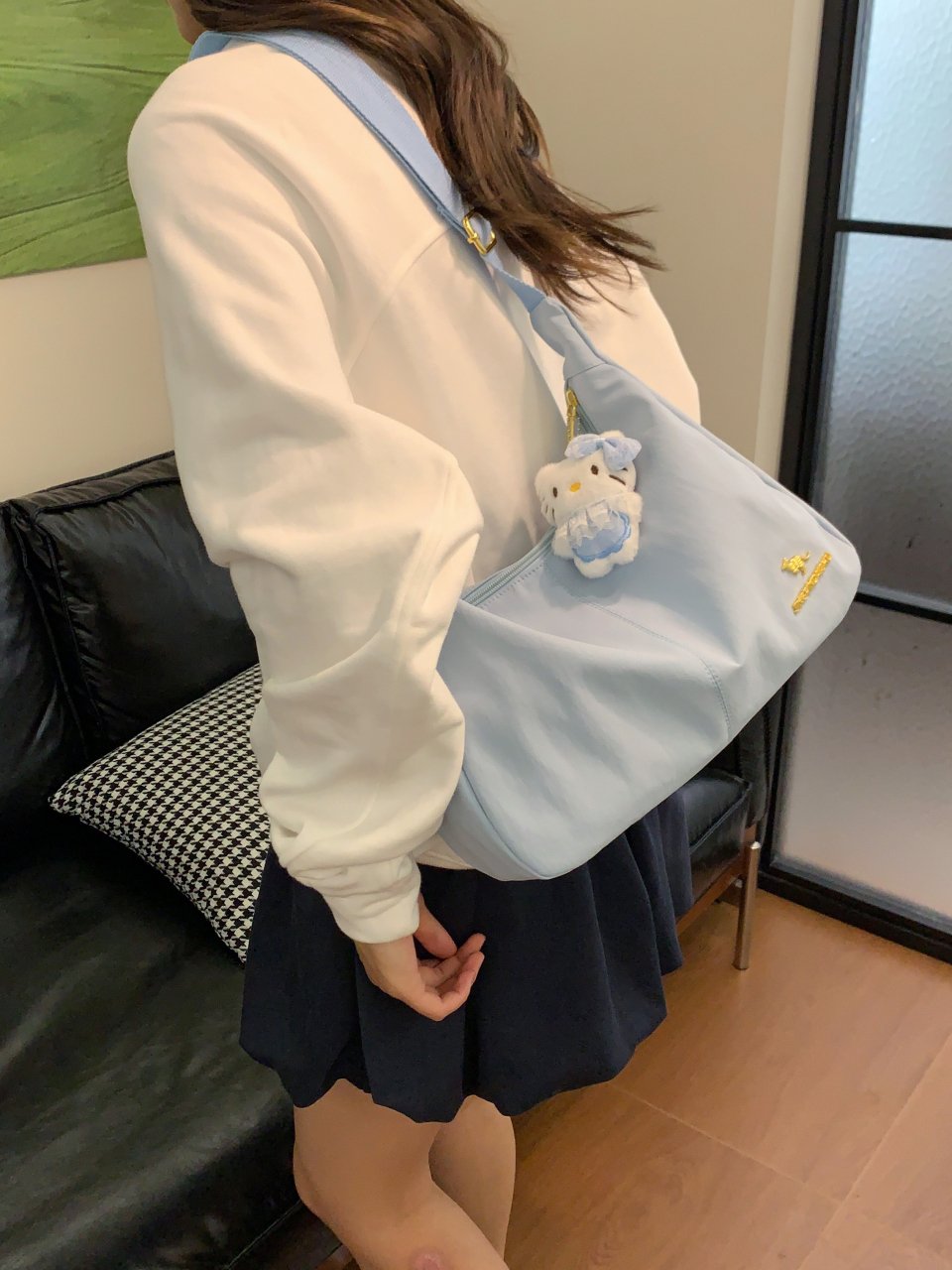 Blue Solid Shoulder Bag