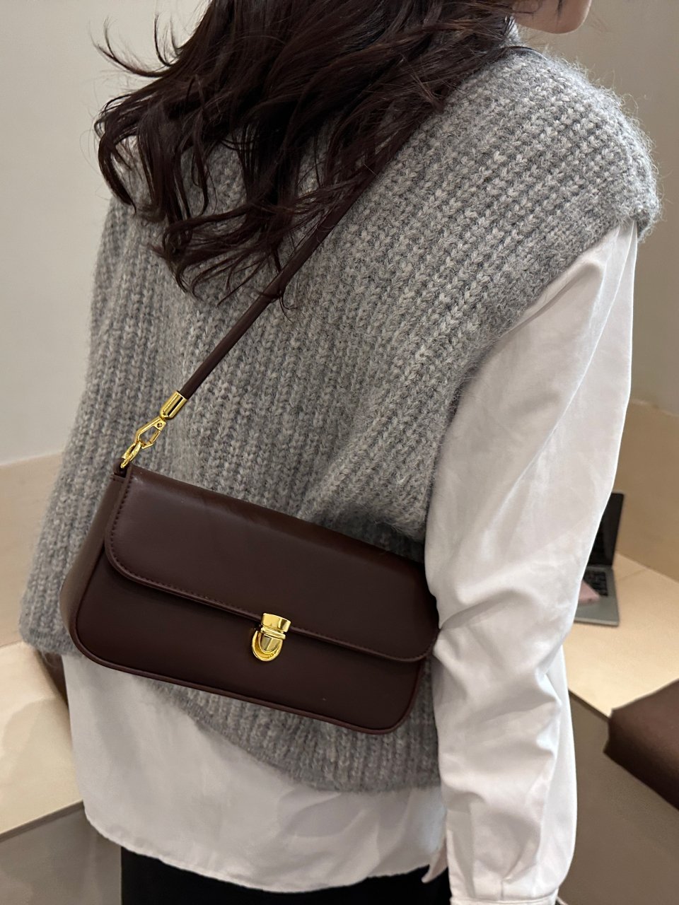 Coffee Brown Flap Shoulder Bag