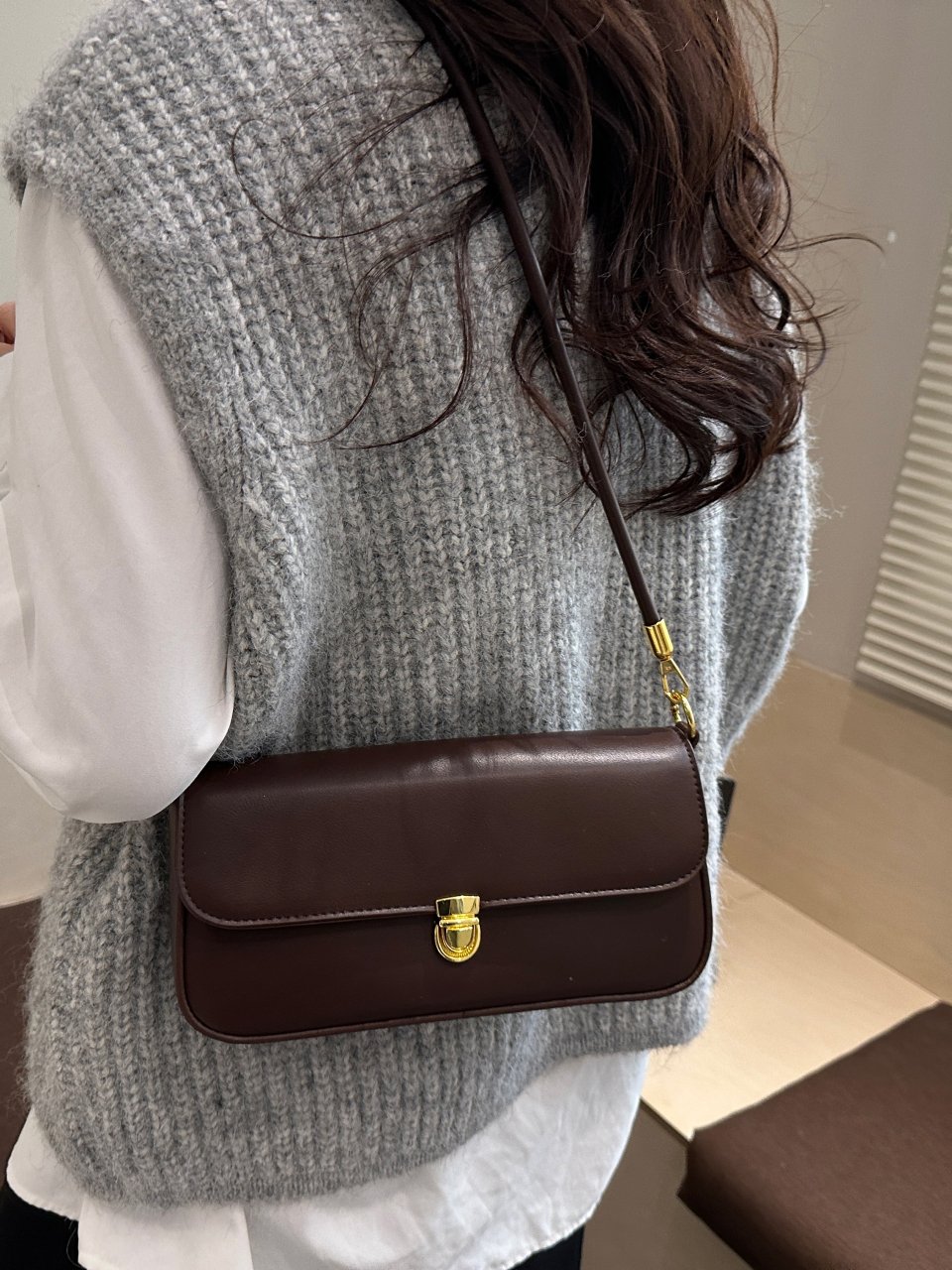 Coffee Brown Flap Shoulder Bag