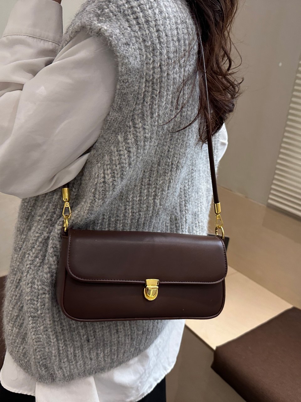Coffee Brown Flap Shoulder Bag