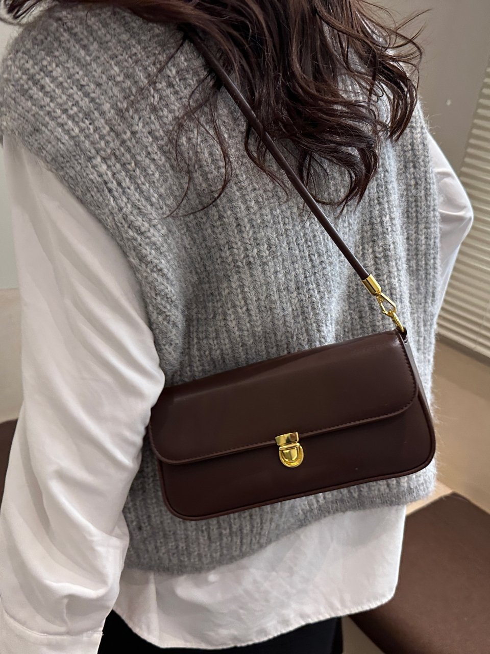 Coffee Brown Flap Shoulder Bag