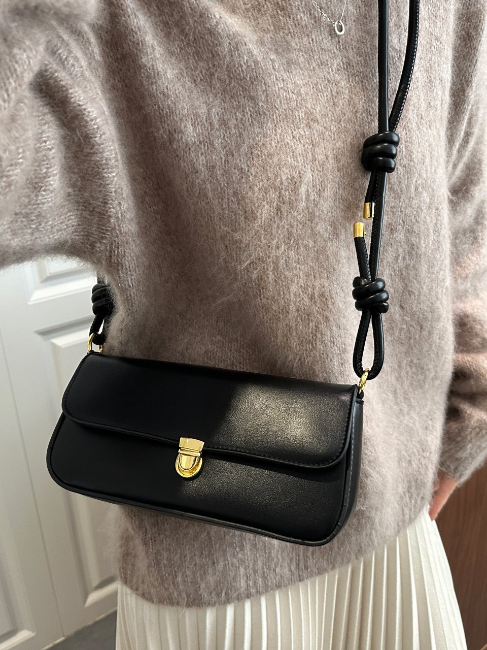 Black Shoulder Bag with Knot Detail