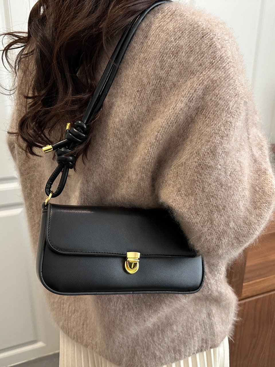 Black Shoulder Bag with Knot Detail