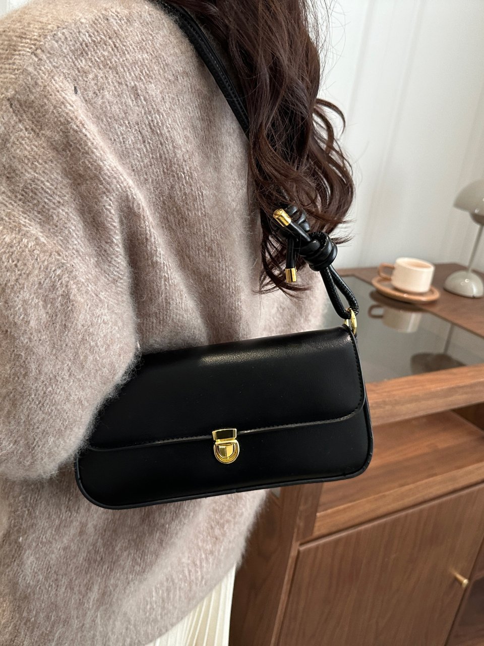 Black Shoulder Bag with Knot Detail
