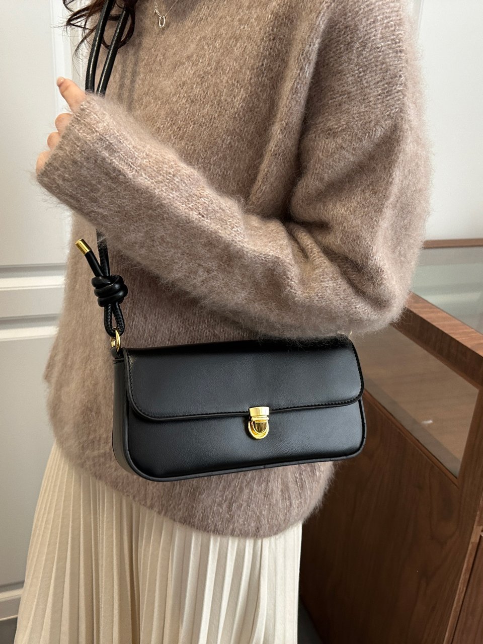 Black Shoulder Bag with Knot Detail