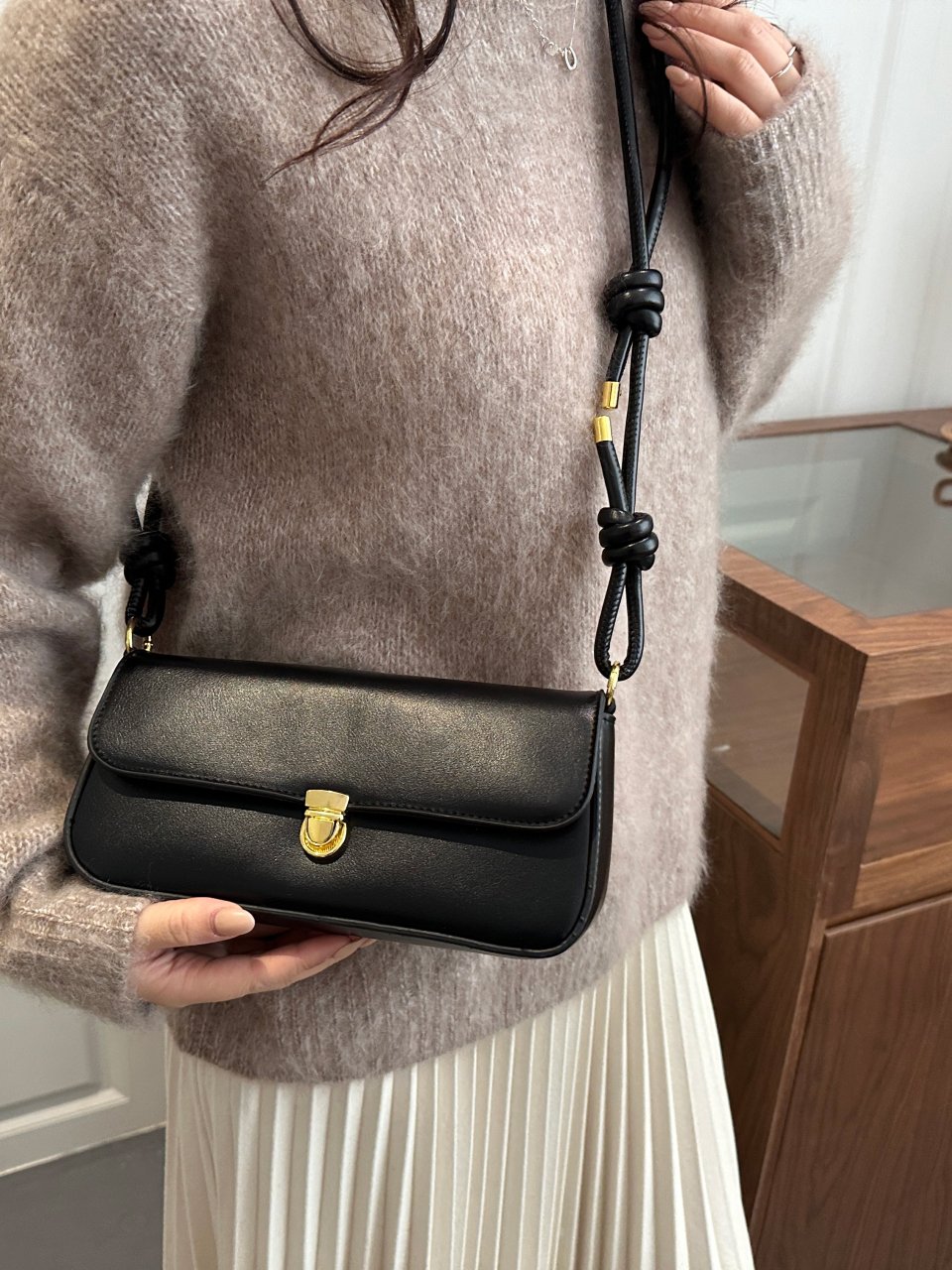 Black Shoulder Bag with Knot Detail