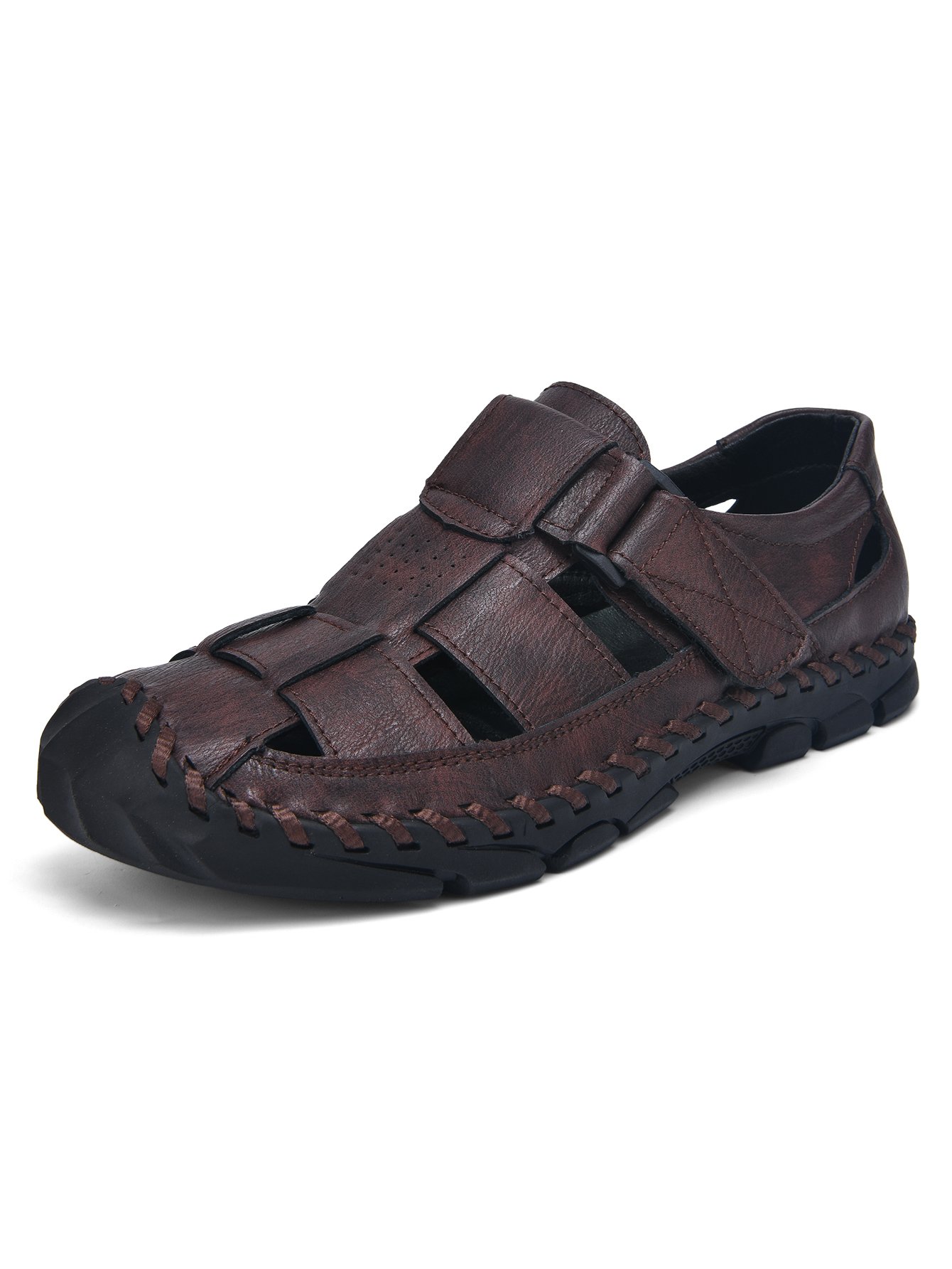 Mens Brown Faux Leather Fisherman Sandals
