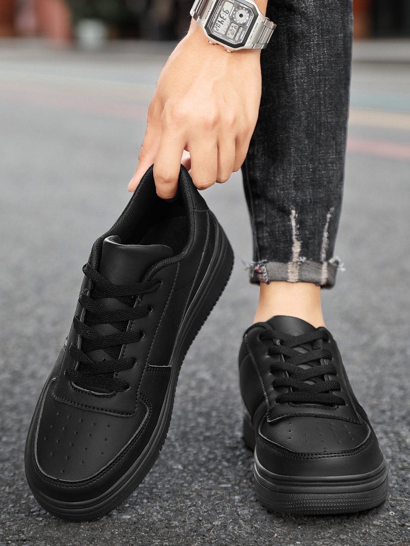 Mens Black Casual Everyday Shoes