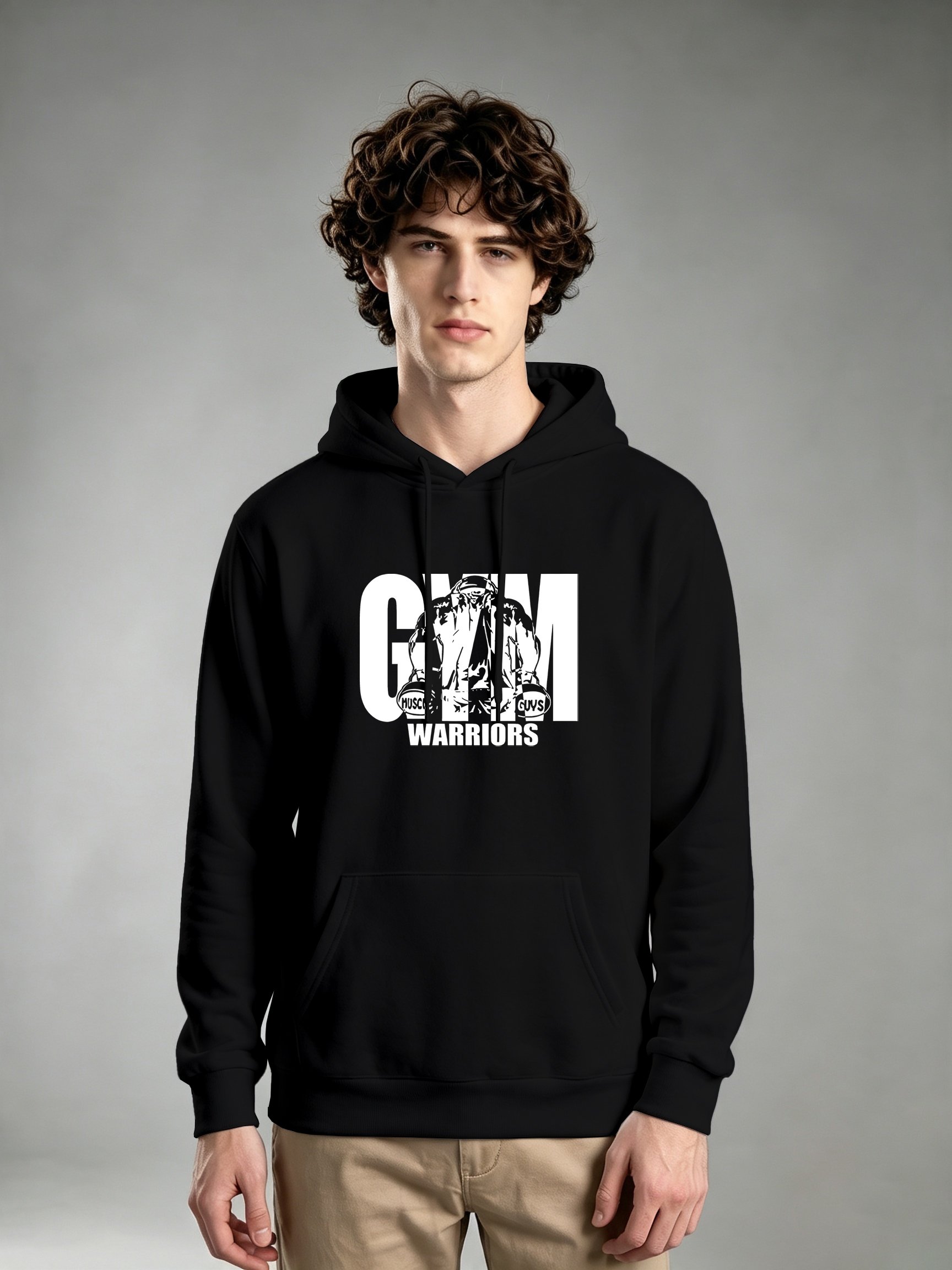 Black Graphic Print Kangaroo Pocket Hoodie