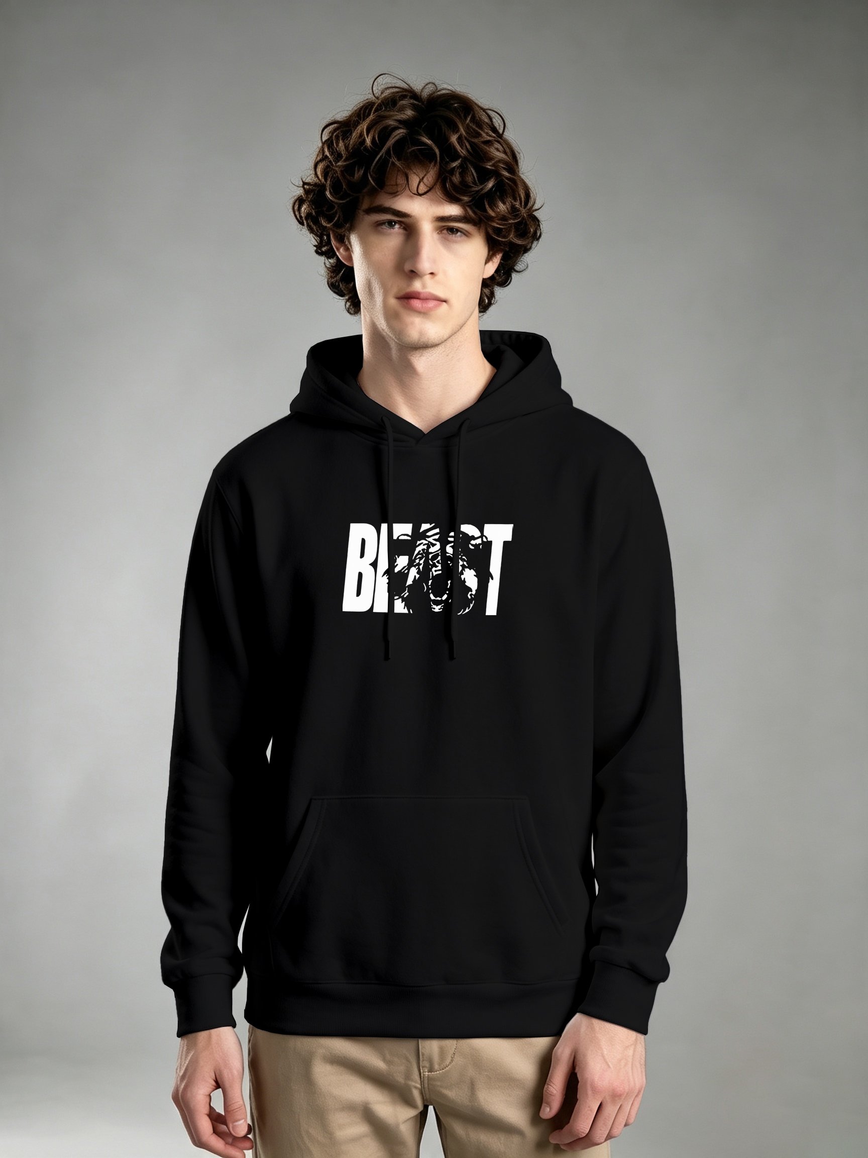 Black Printed Long Sleeves Pullover Hoodie