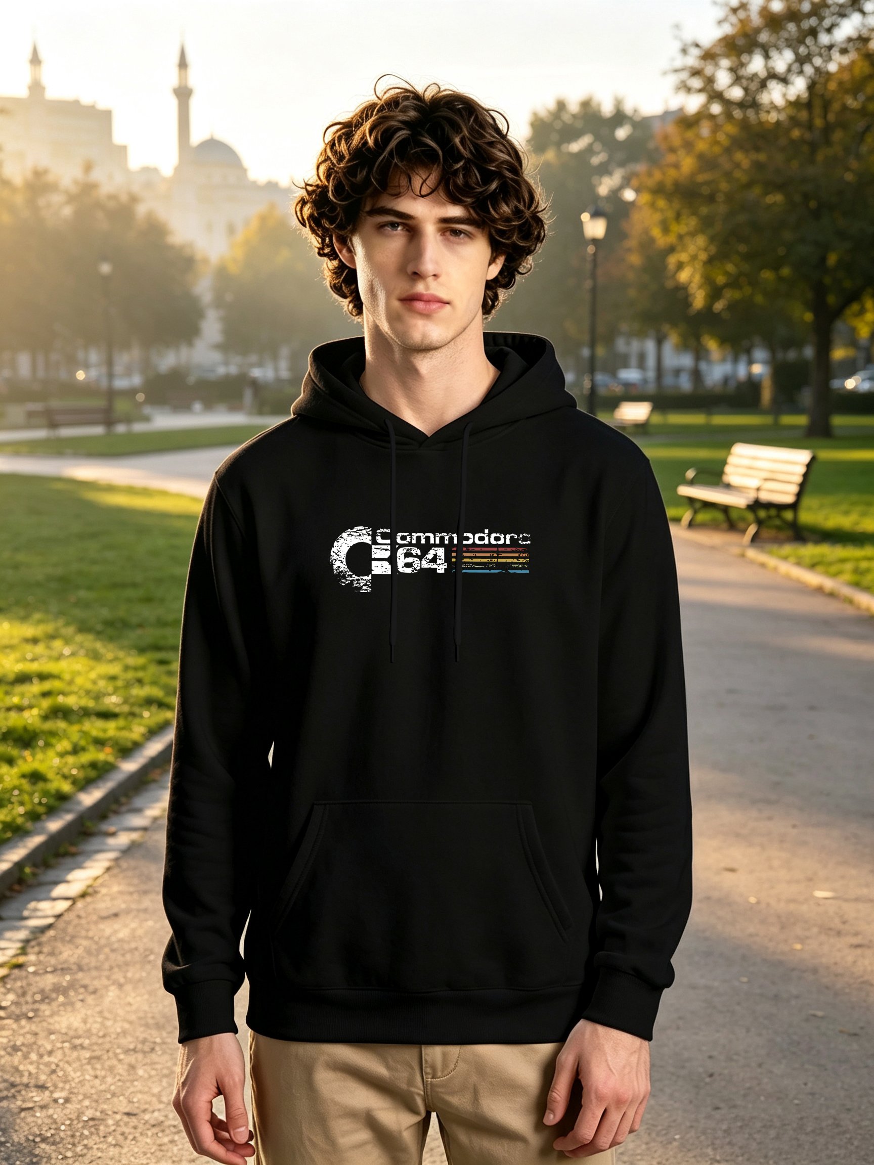 Black Graphic Print Long Sleeves Hoodie
