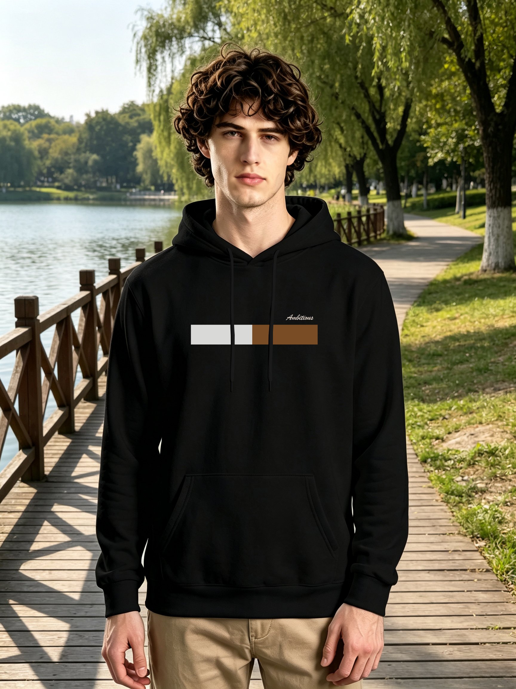 Black Graphic Print Kangaroo Pocket Hoodie
