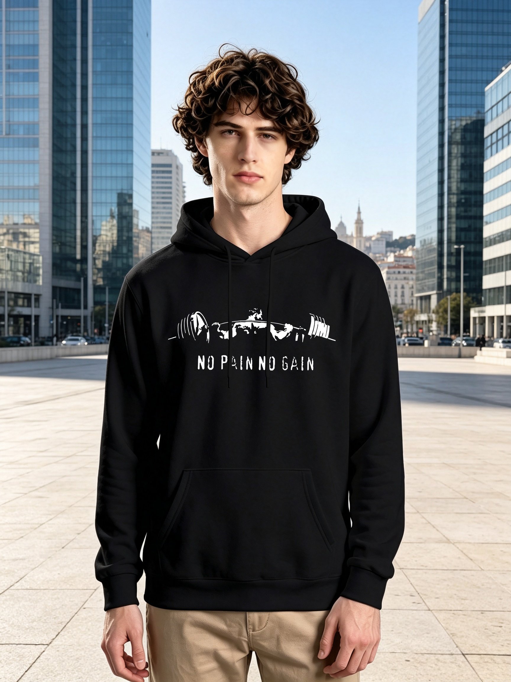 Black Graphic Print Long Sleeves Pullover Hoodie