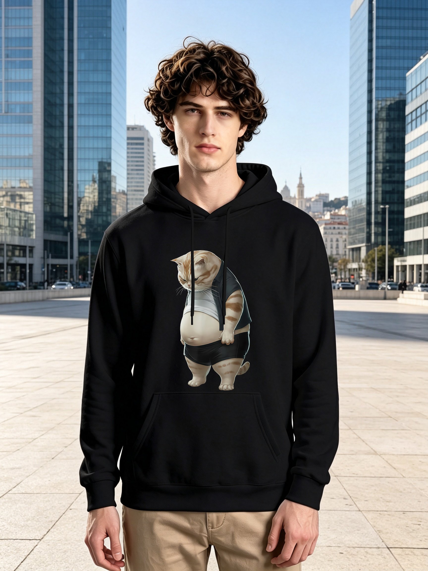 Black Cat Print Long Sleeves Hoodie