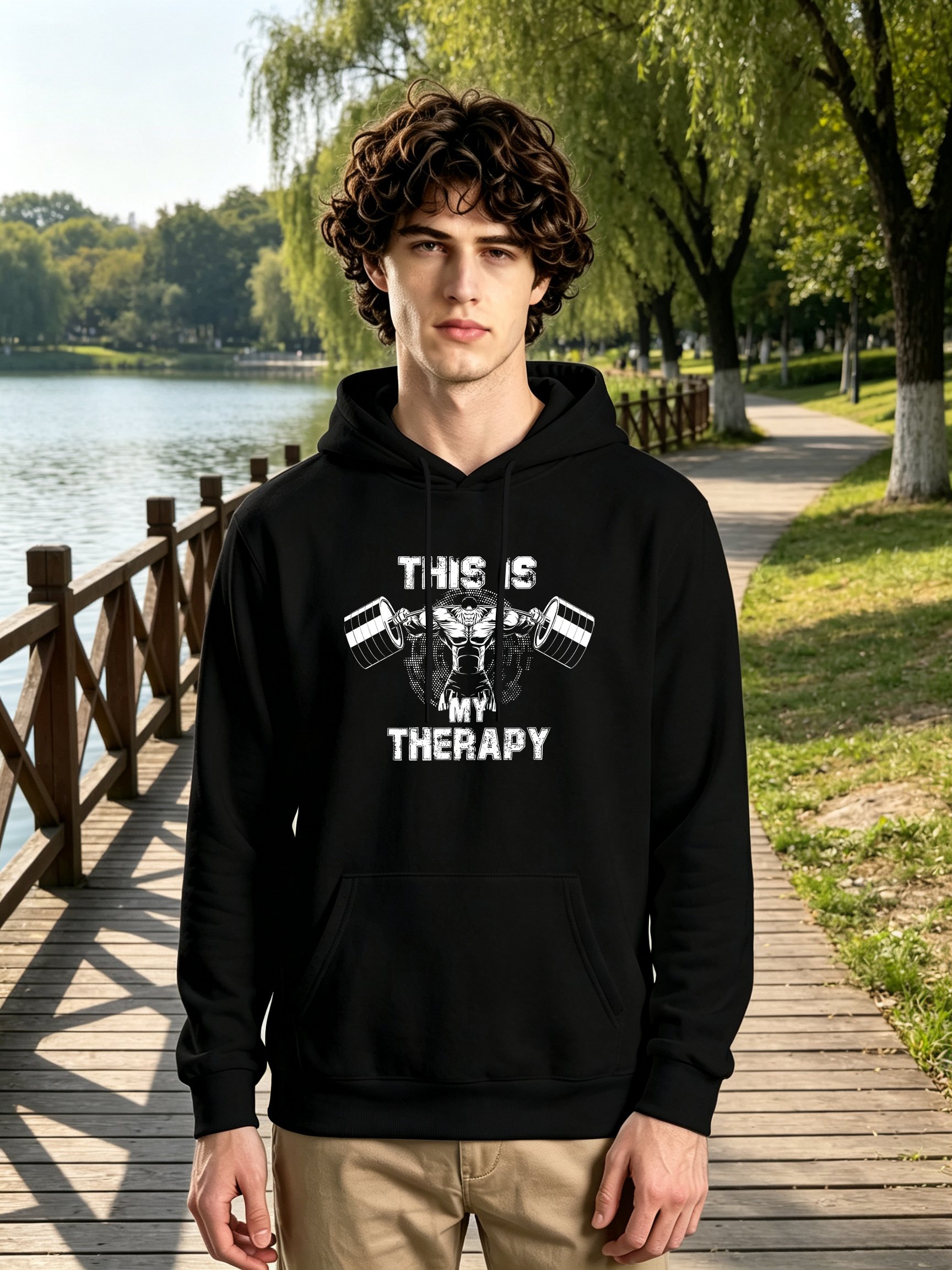 Black Graphic Print Long Sleeves Hoodie