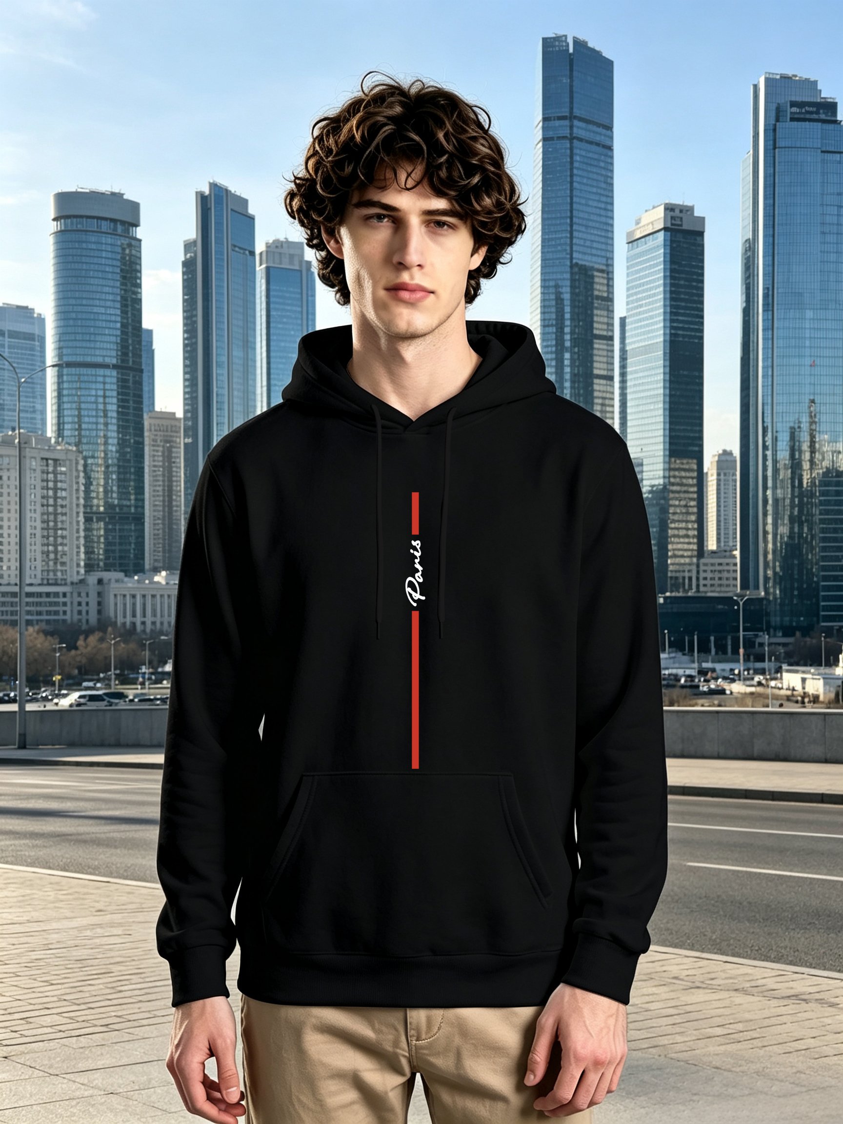Black Graphic Print Kangaroo Pocket Hoodie