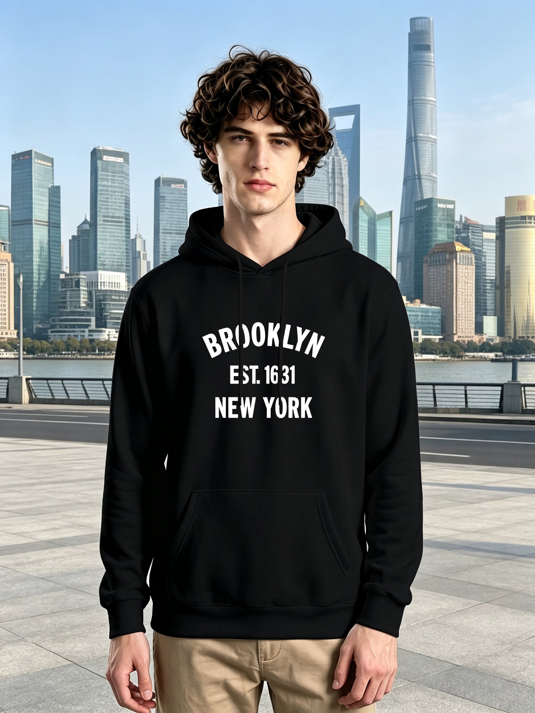 Black Slogan Print Long Sleeves Hoodie
