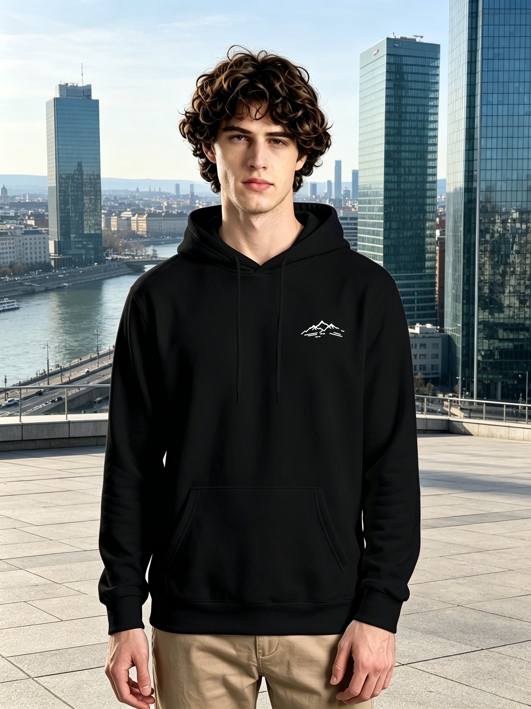 Black Mountain Logo Print Long Sleeves Hoodie