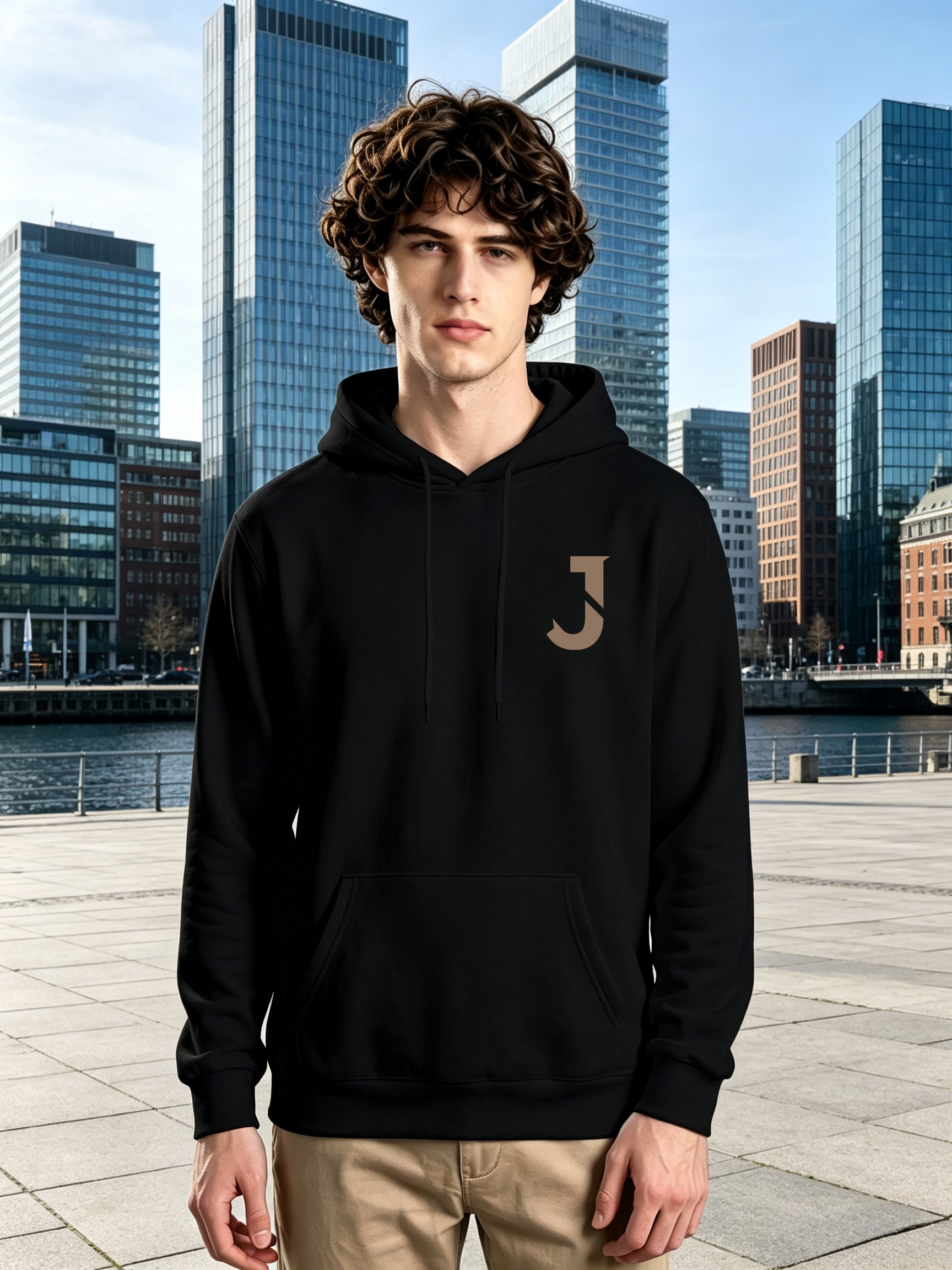 Black Graphic Print Long Sleeves Hoodie