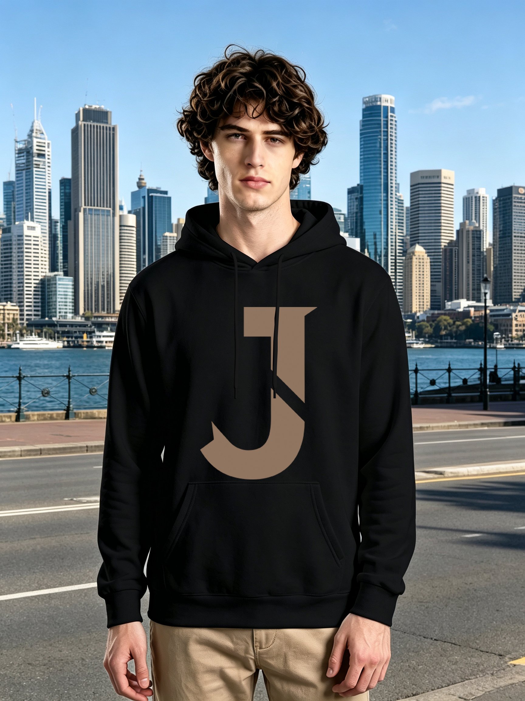 Black Graphic Print Long Sleeves Pullover Hoodie
