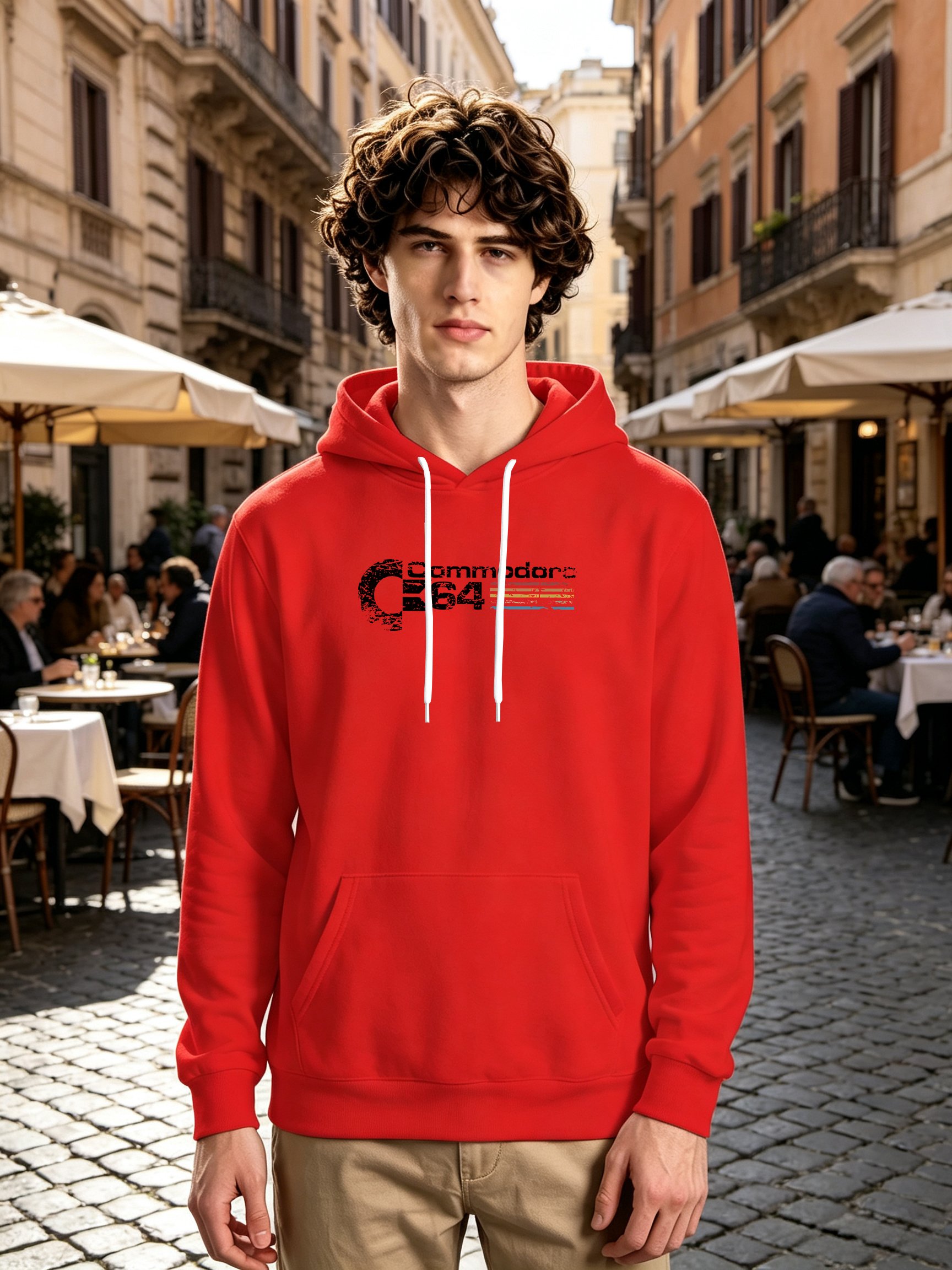 Red Graphic Print Long Sleeves Hoodie