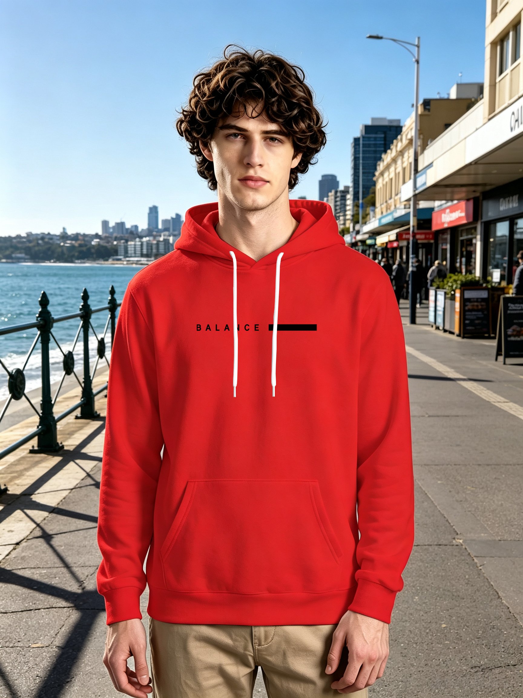 Red Graphic Print Long Sleeves Hoodie