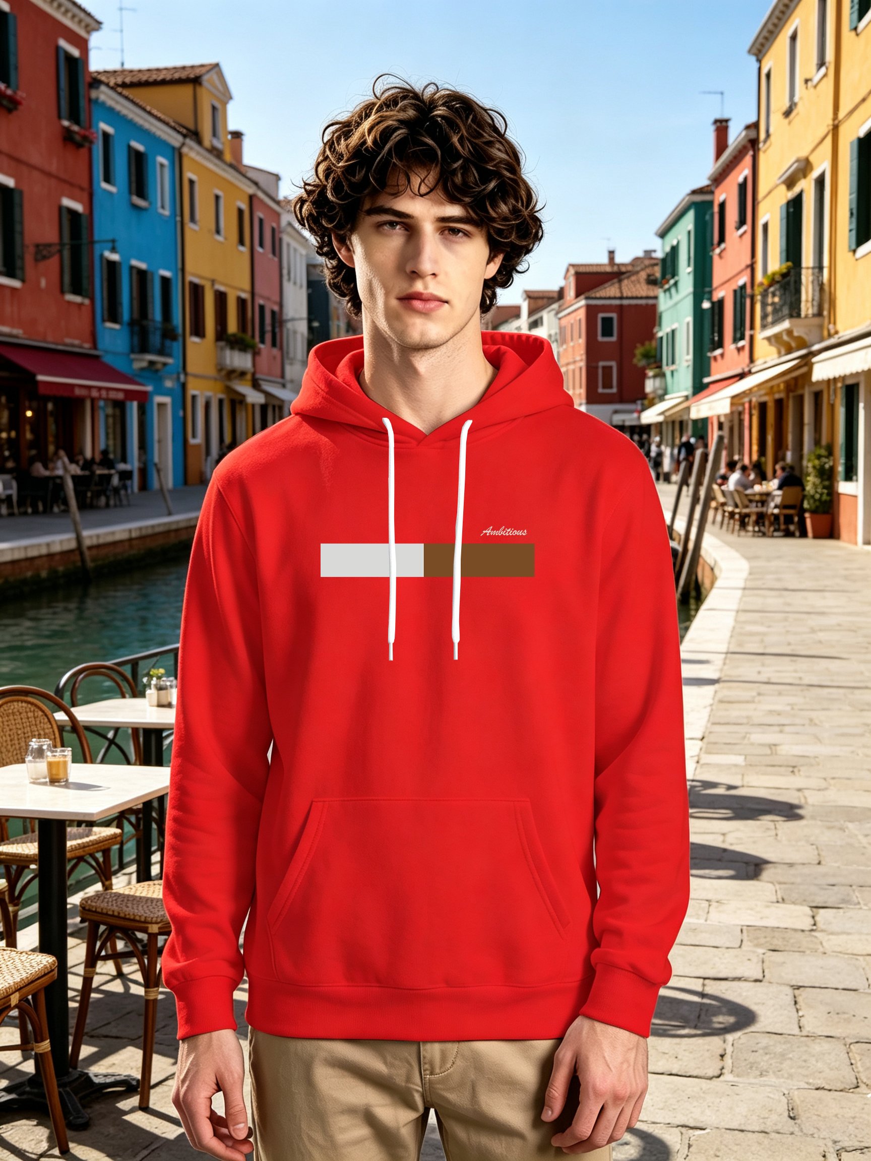 Red Graphic Print Long Sleeves Hoodie