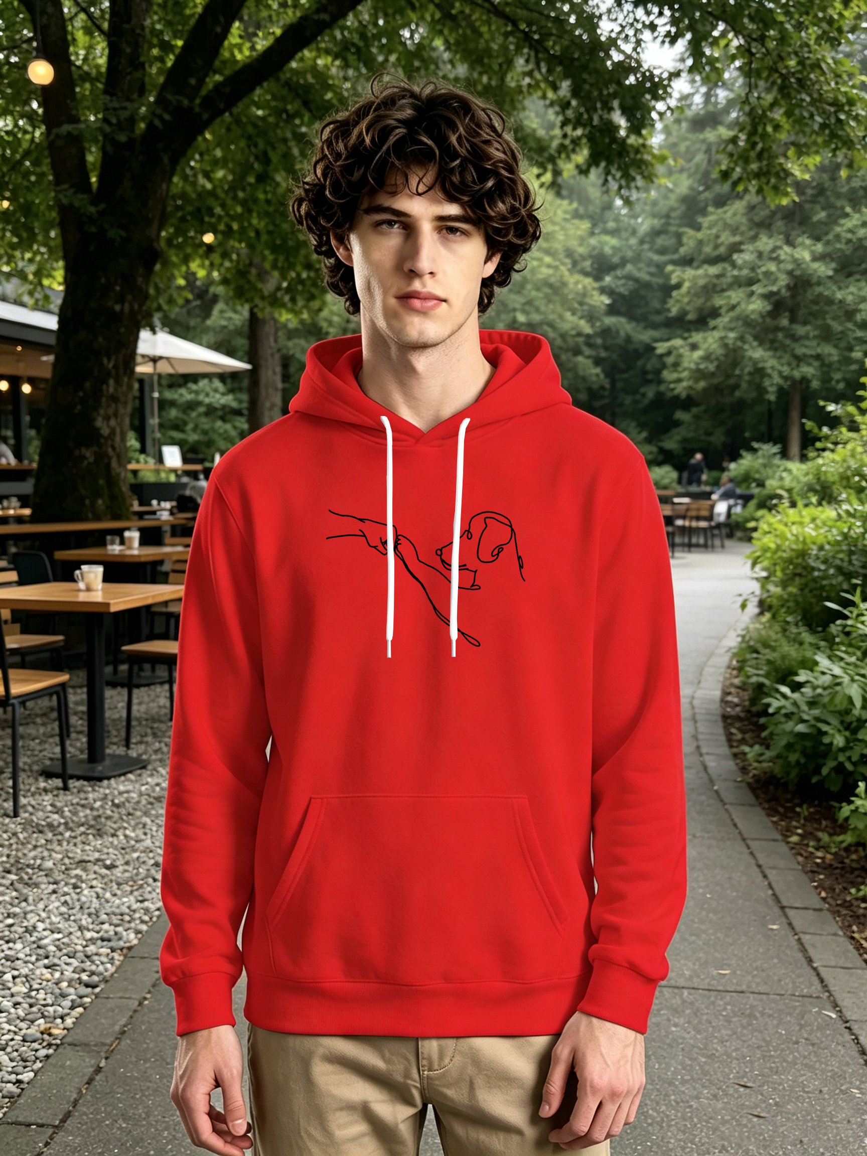 Red Graphic Print Long Sleeves Hoodie