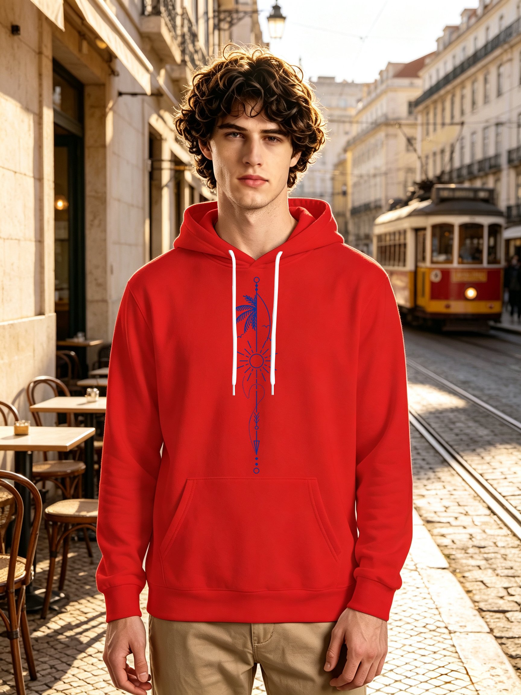 Red Graphic Print Long Sleeves Hoodie