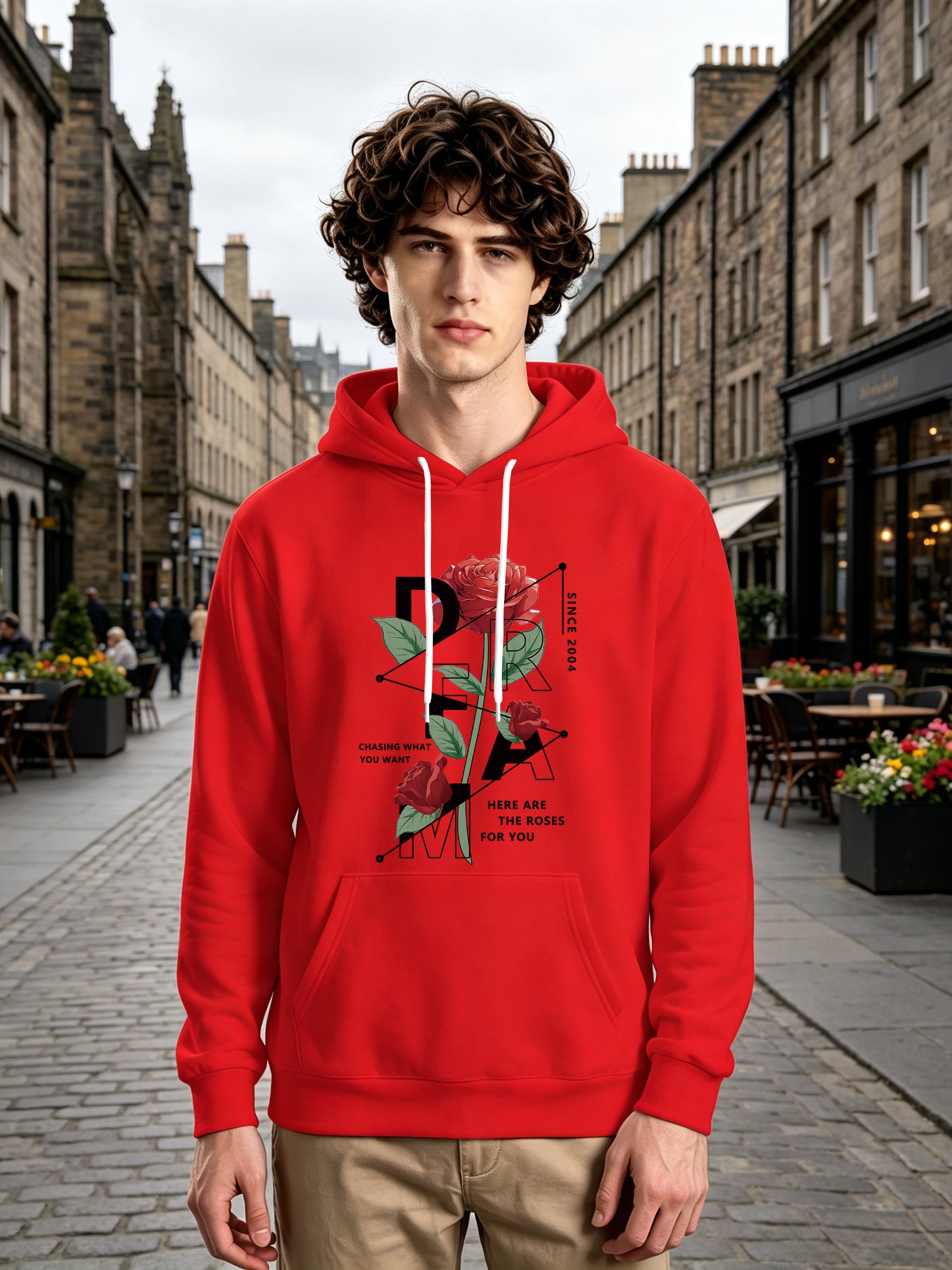 Red Rose Graphic Long Sleeves Hoodie