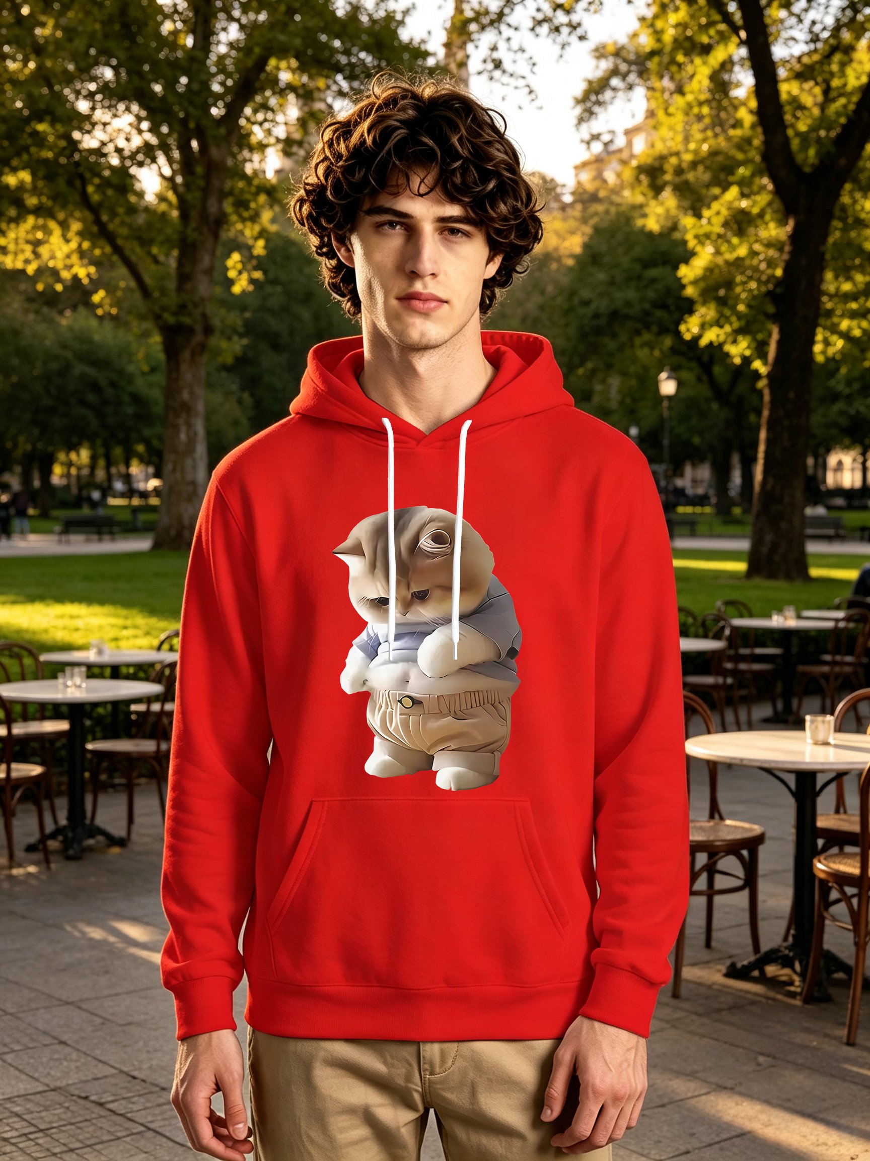 Red Cat print kangaroo Print Hoodie
