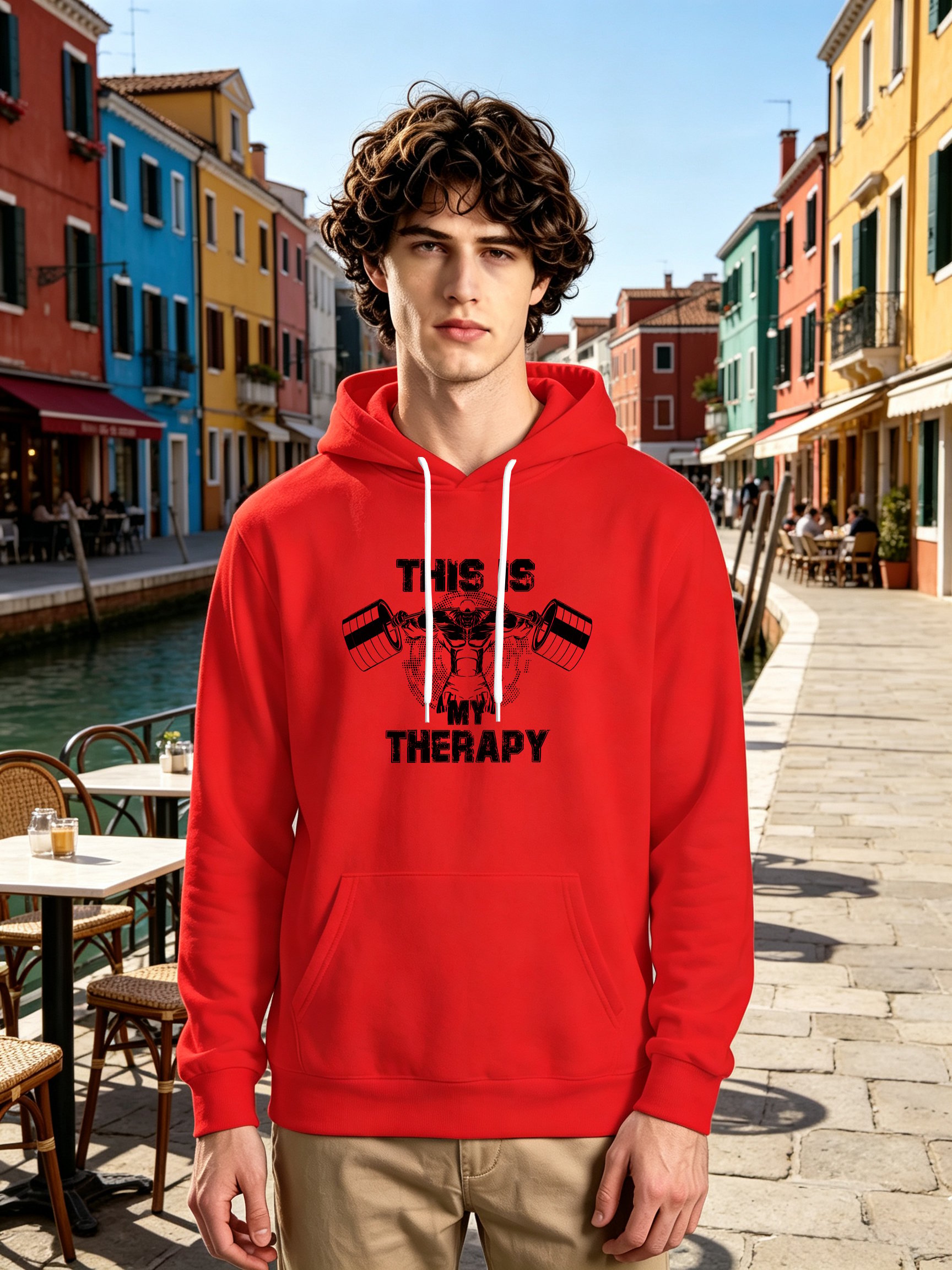 Red Graphic Print Kangaroo Pocket Hoodie