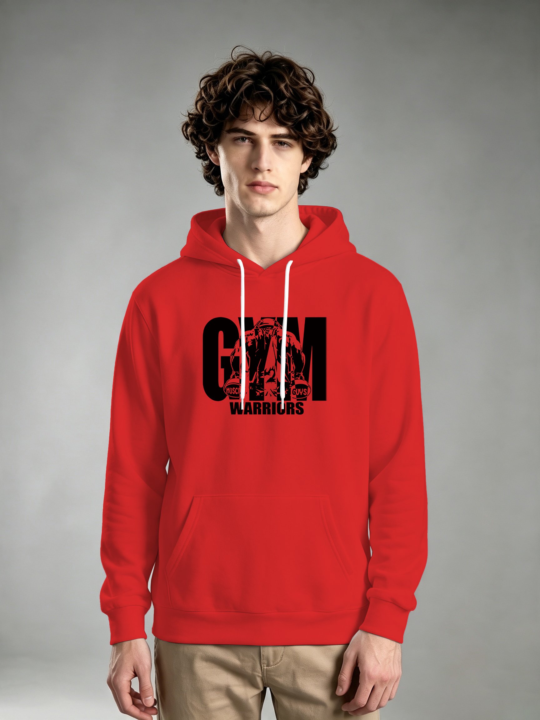 Red Graphic Print Long Sleeves Hoodie