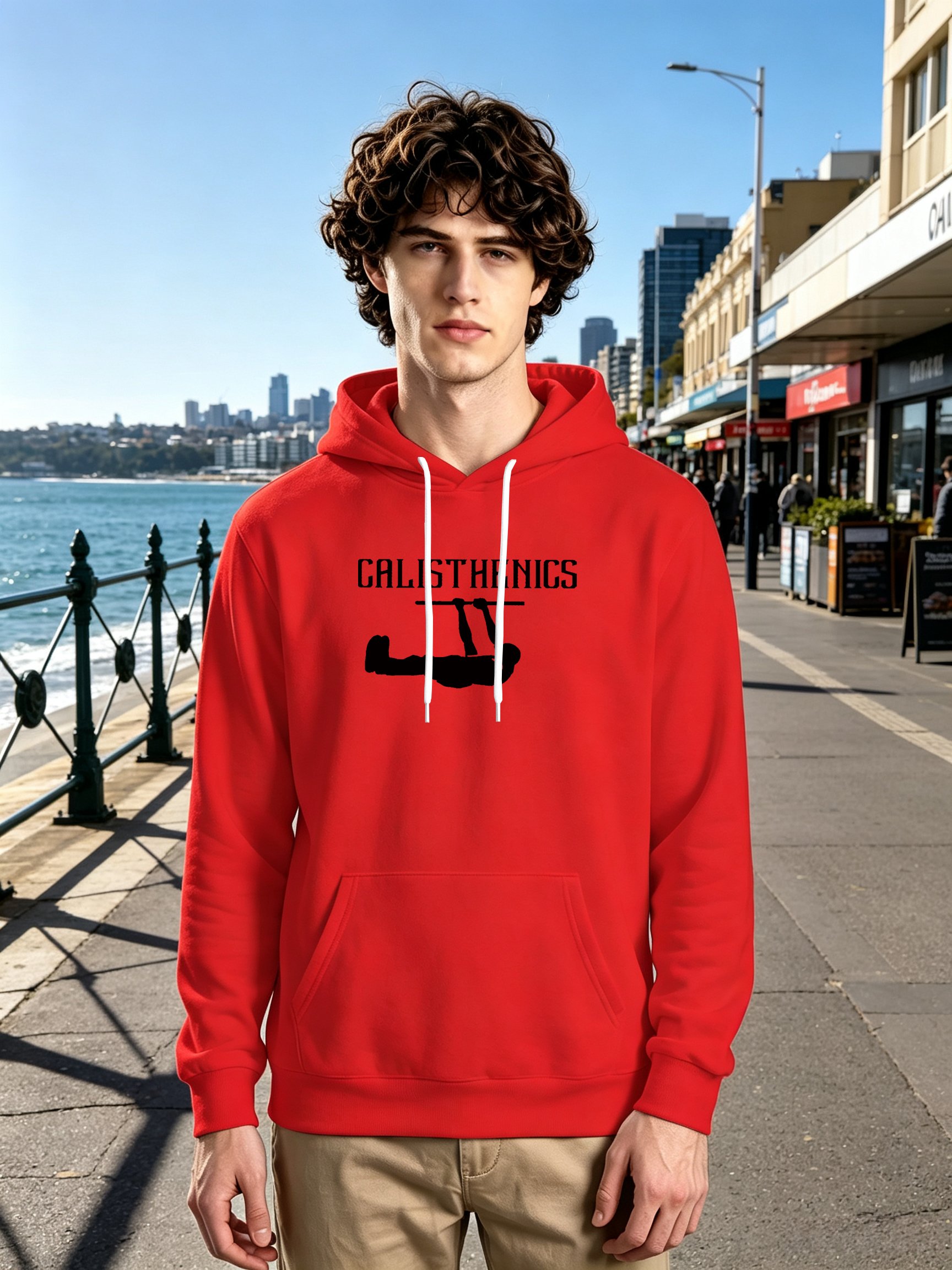 Red Graphic Print Long Sleeves Kangaroo Pocket Hoodie