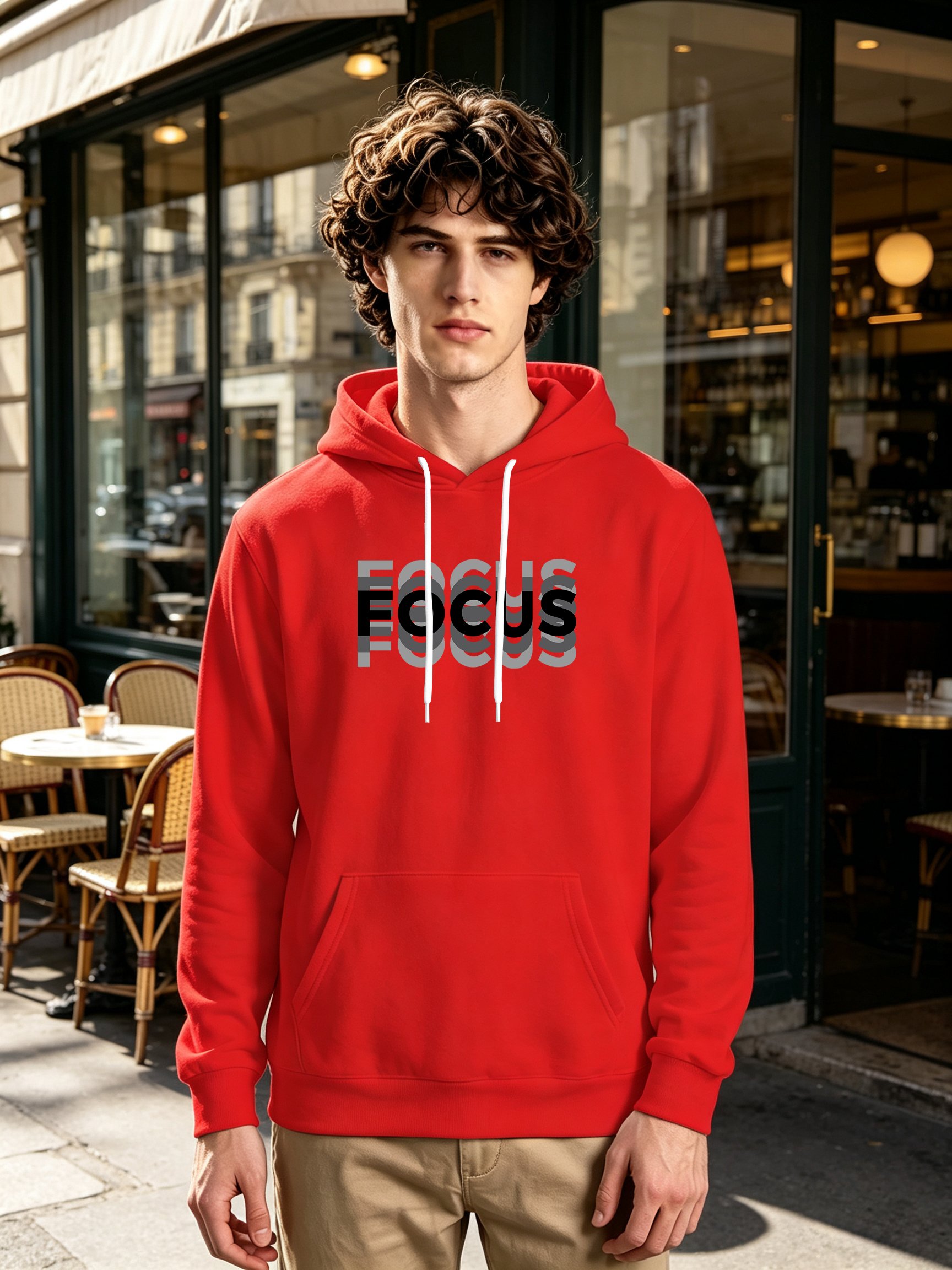 Red Graphic Print Long Sleeves Hoodie