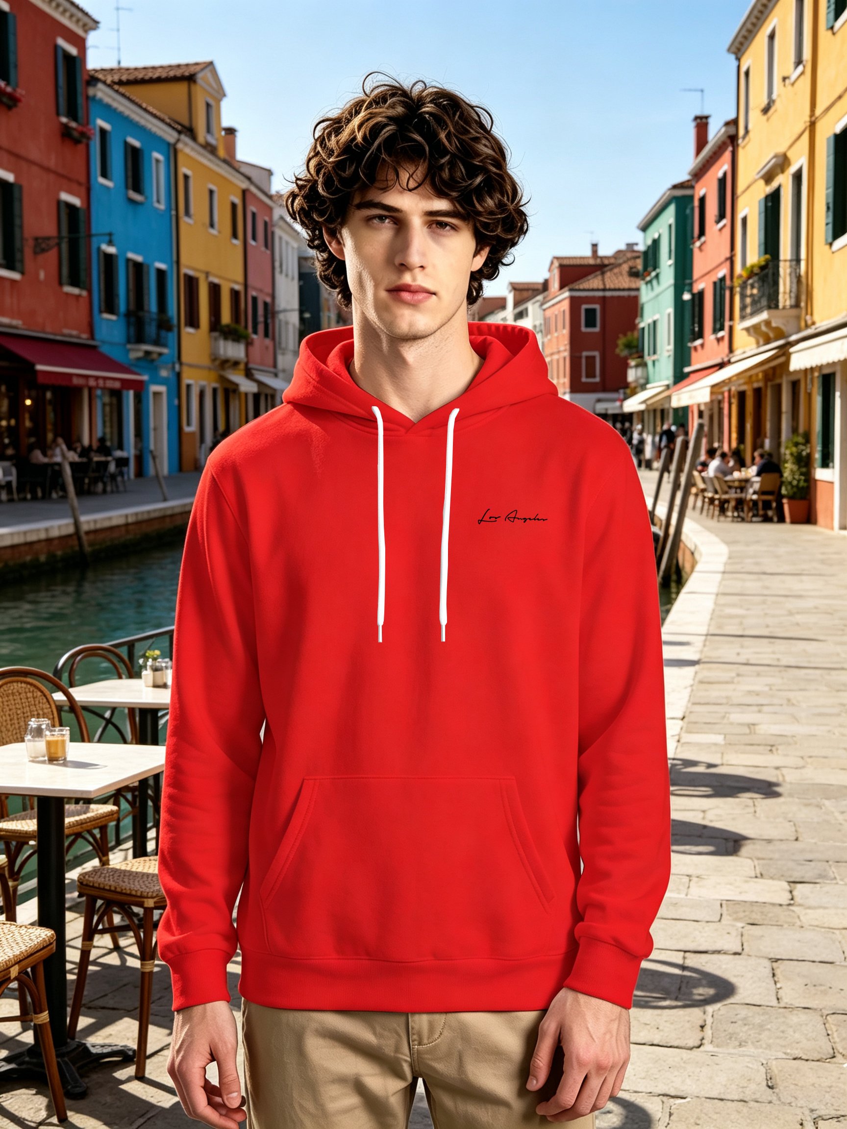 Red Logo Print Long Sleeves Pullover Hoodie
