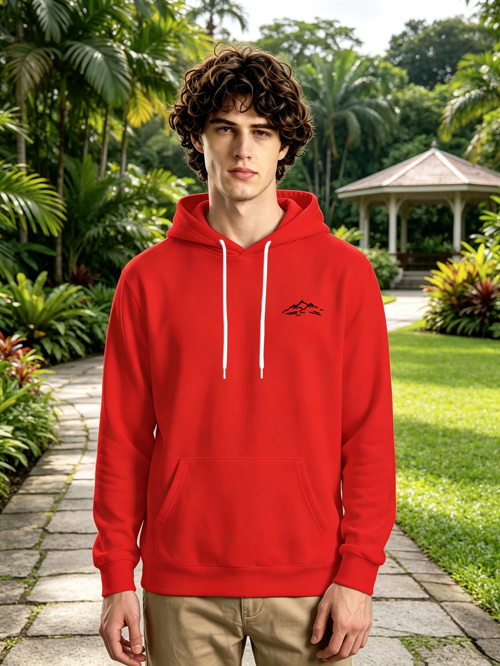 Red Logo Print Long Sleeves Hoodie