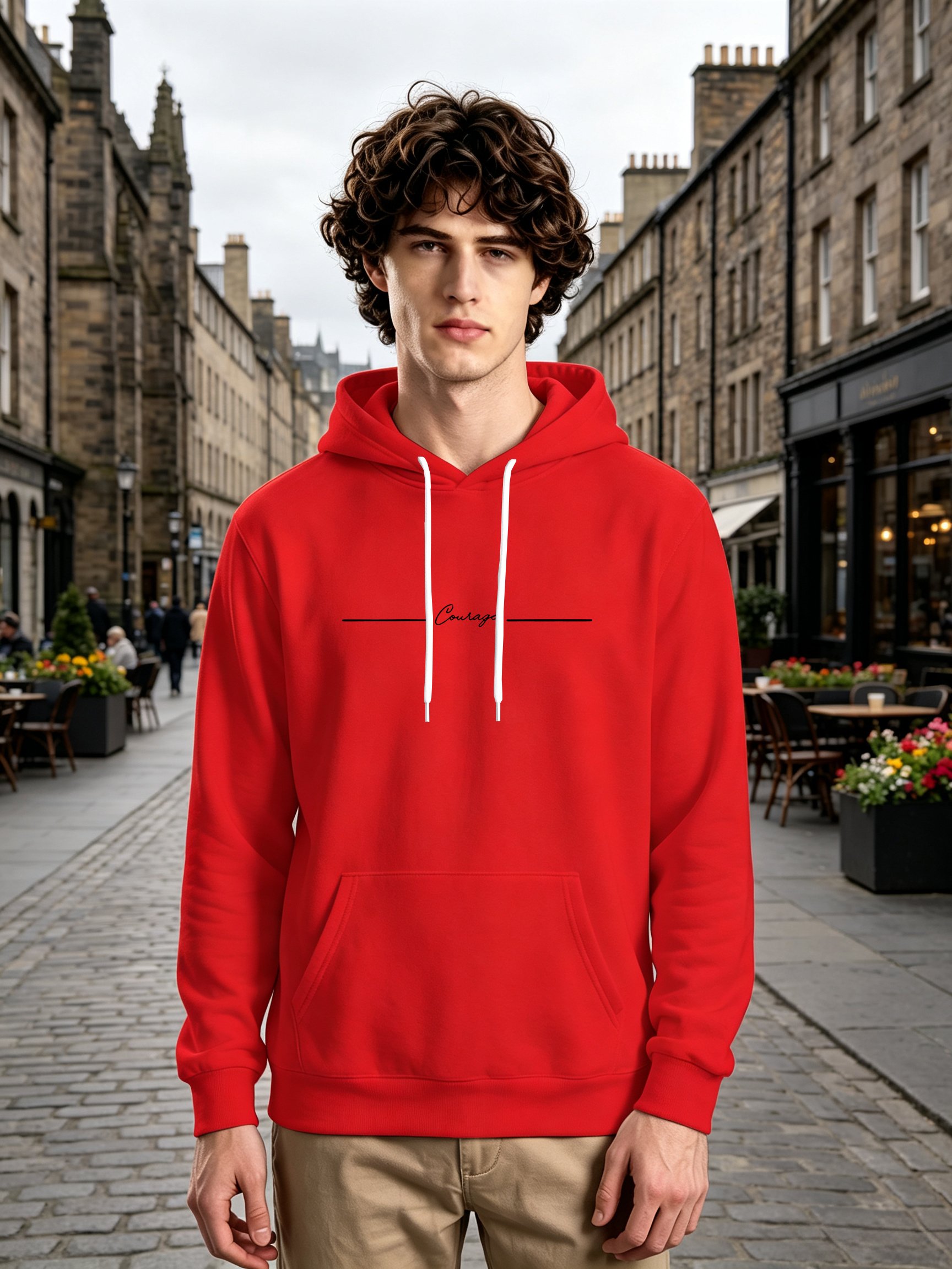 Red Graphic Print Long Sleeves Regular Fit Hoodie
