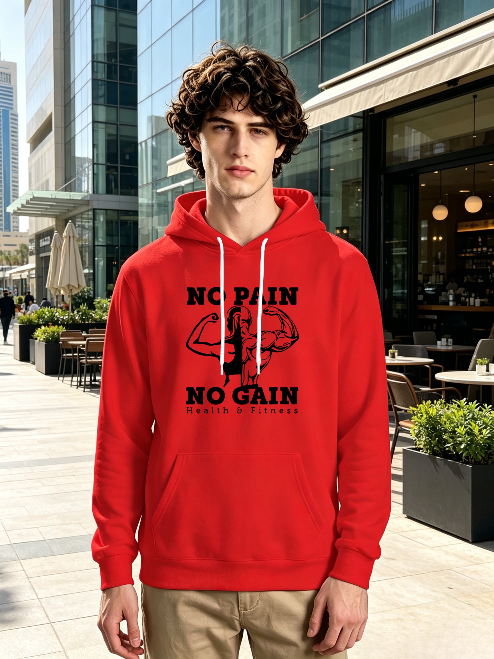 Red Graphic Print Kangaroo Pocket Hoodie