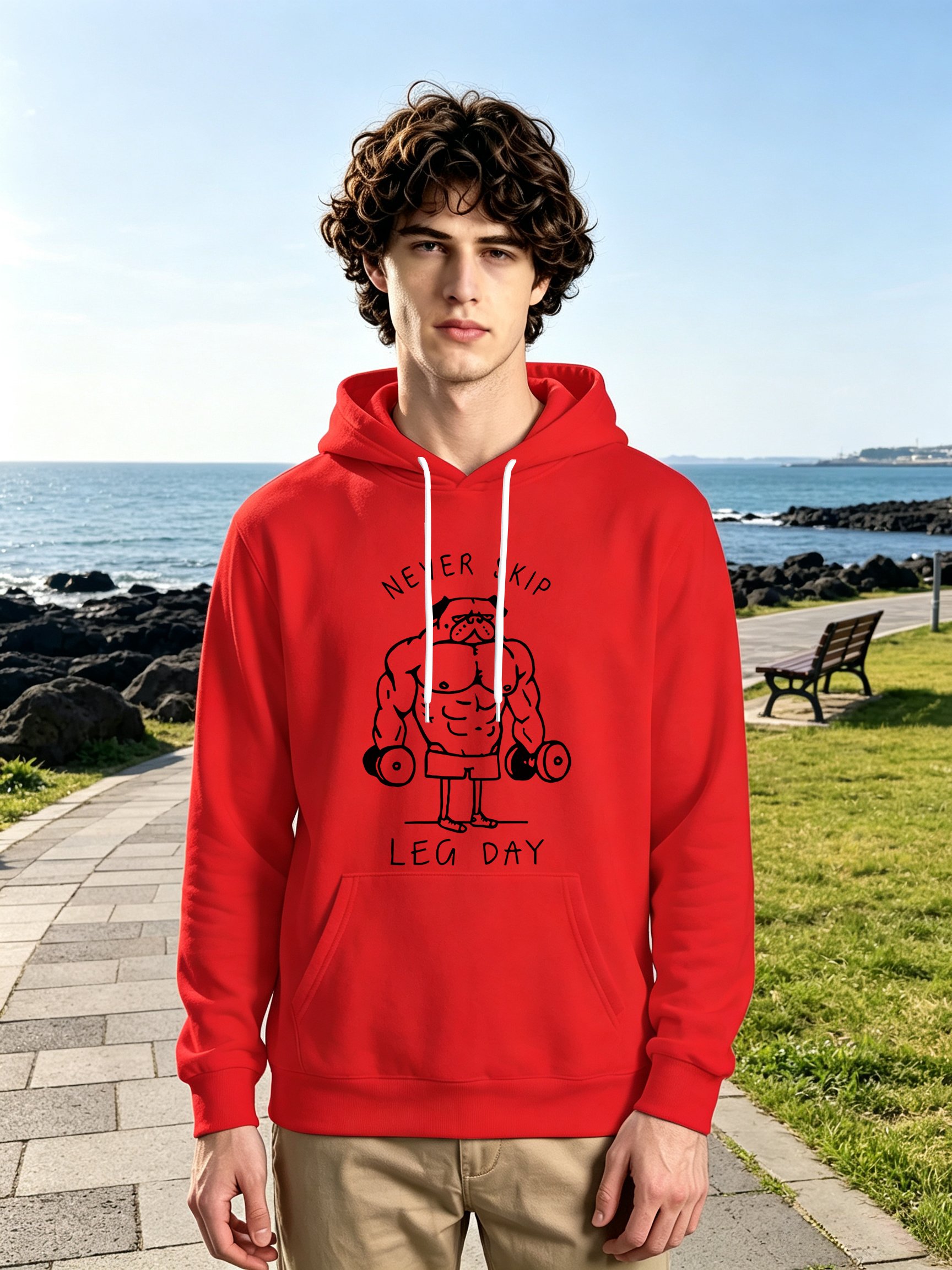 Red Graphic Print Kangaroo Pocket Hoodie