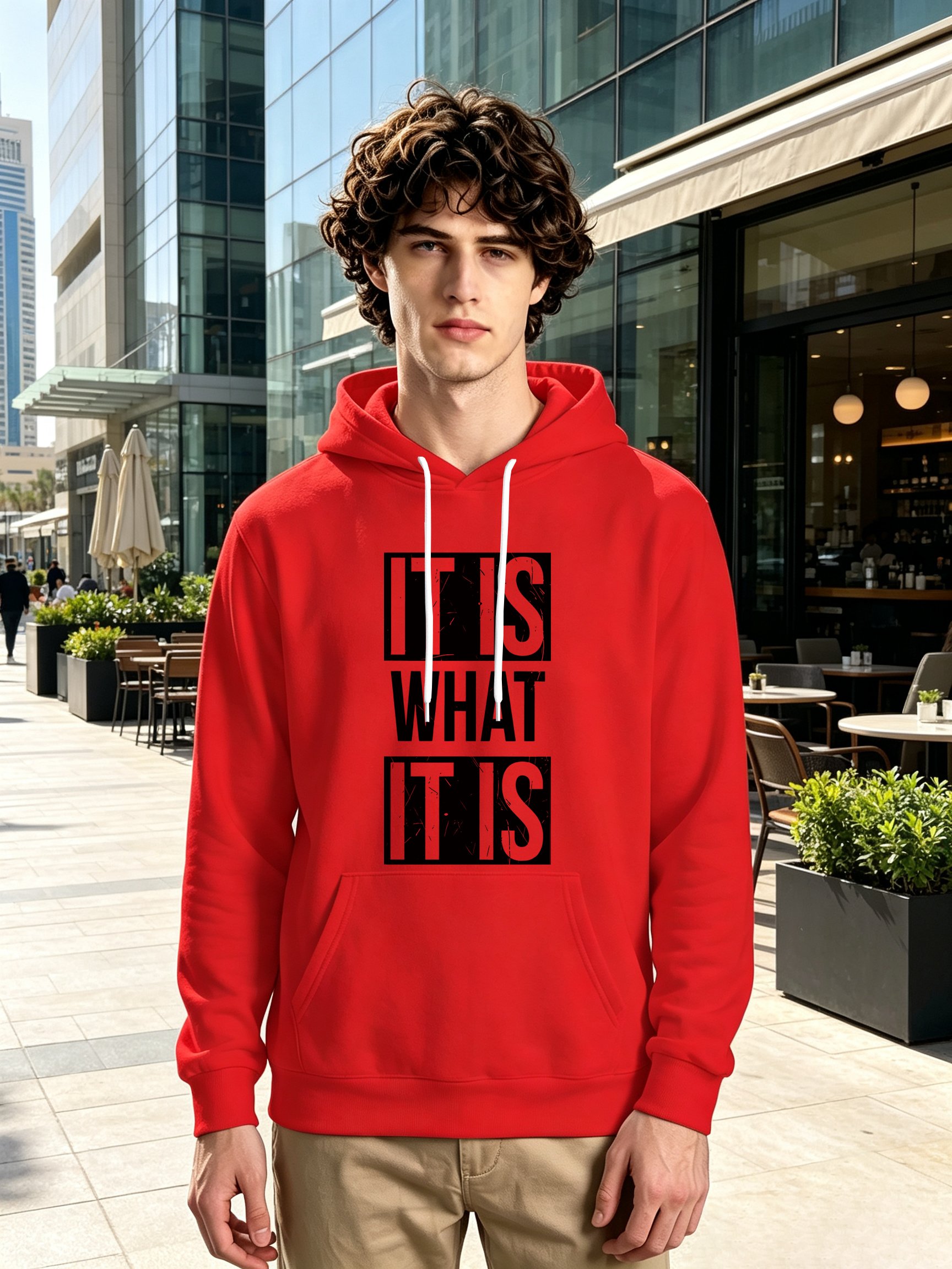 Red Graphic Print Long Sleeves Hoodie