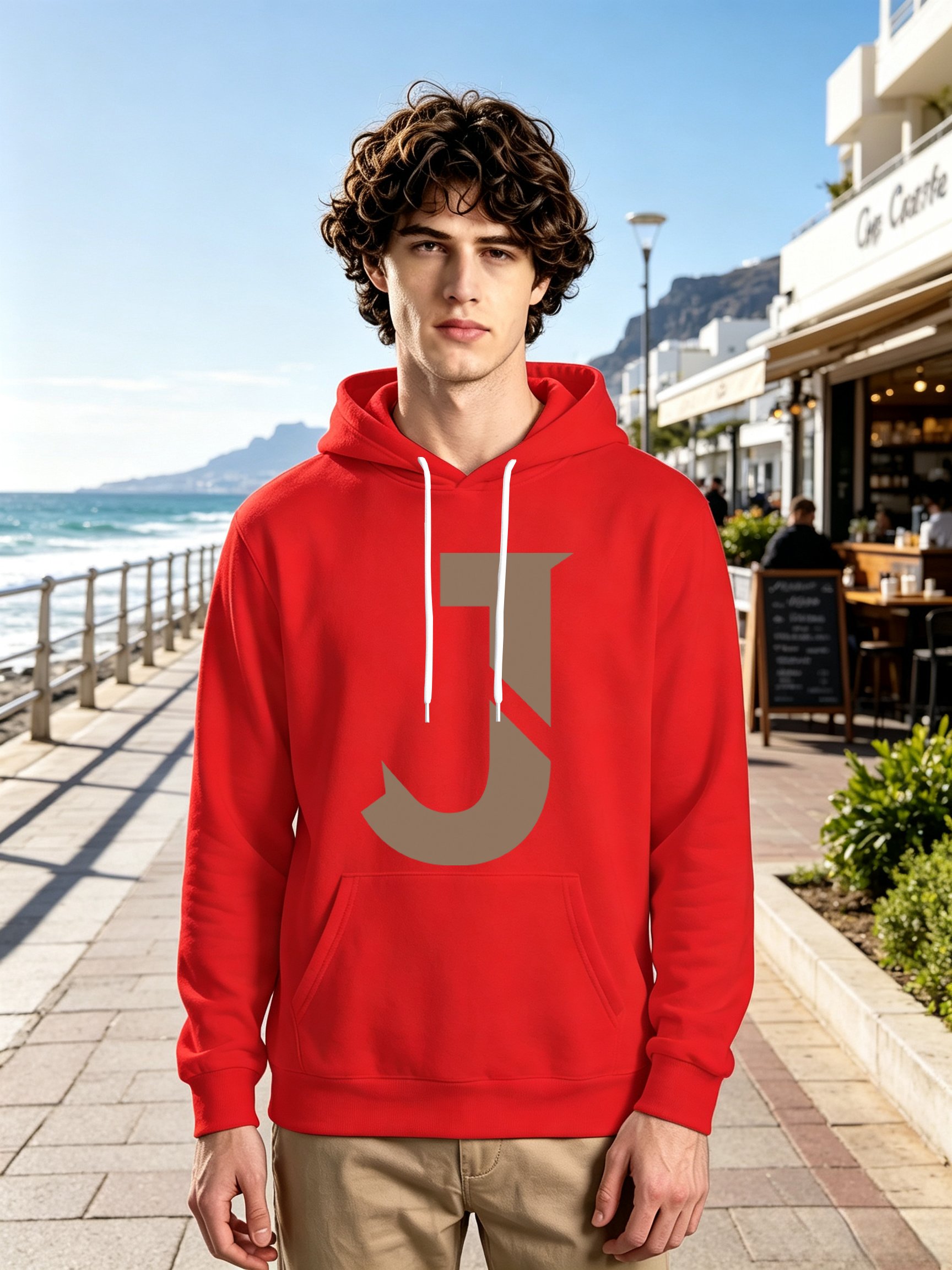 Red Graphic Print Long Sleeves Hoodie