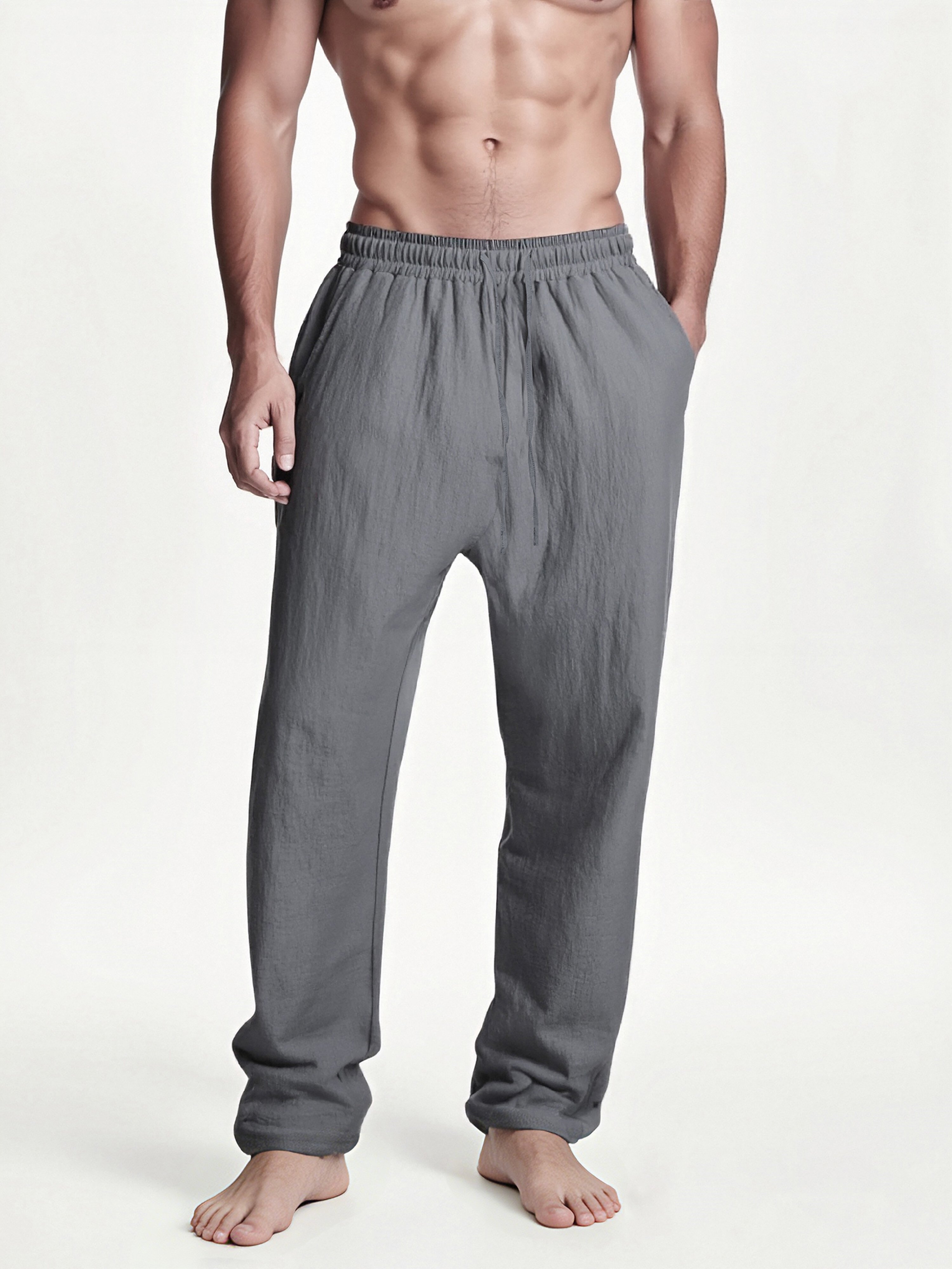 Mens Green Solid Drawstring Pants