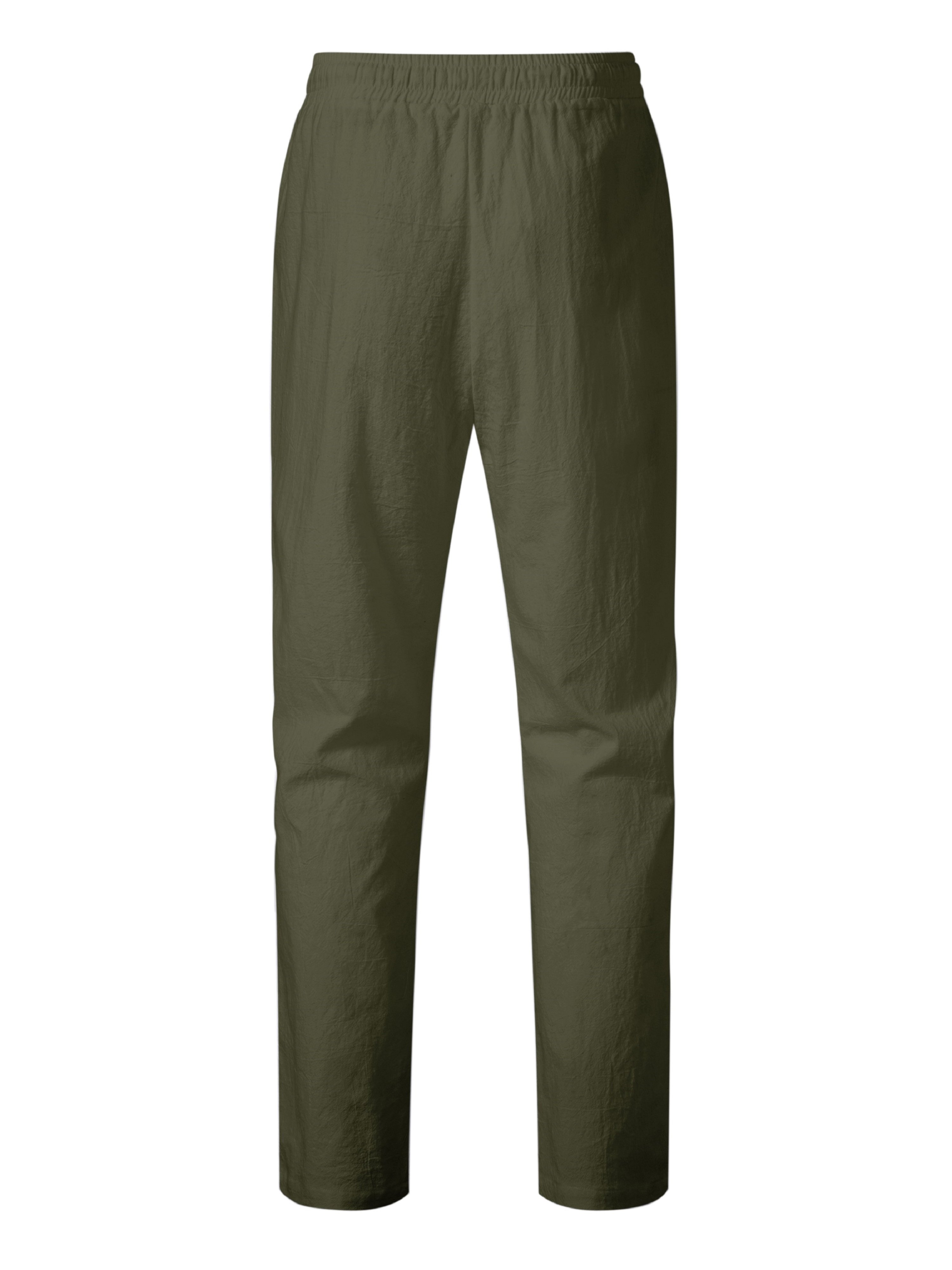 Mens Green Solid Drawstring Pants